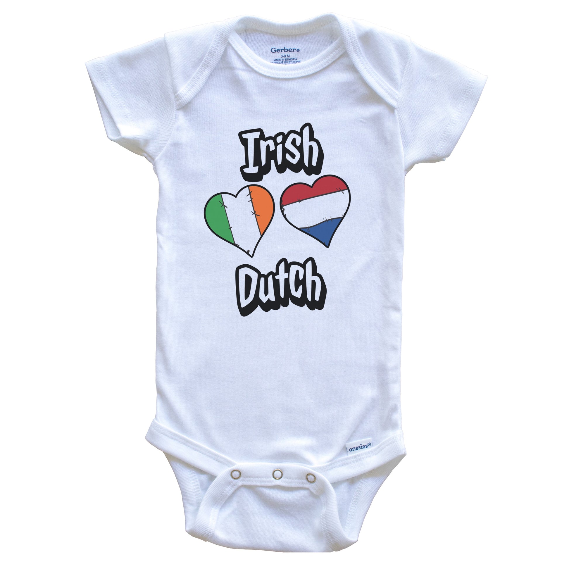 Irish Dutch Flag Heart Combo Ireland Netherlands Baby Bodysuit
