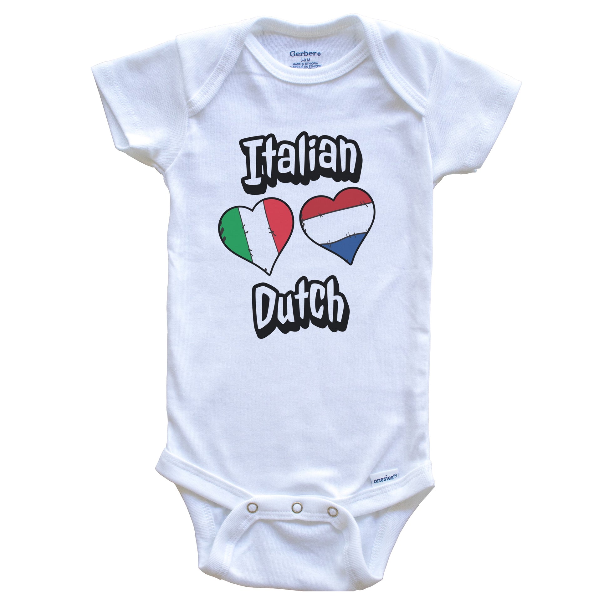 Italian Dutch Flag Heart Combo Italy Netherlands Baby Bodysuit