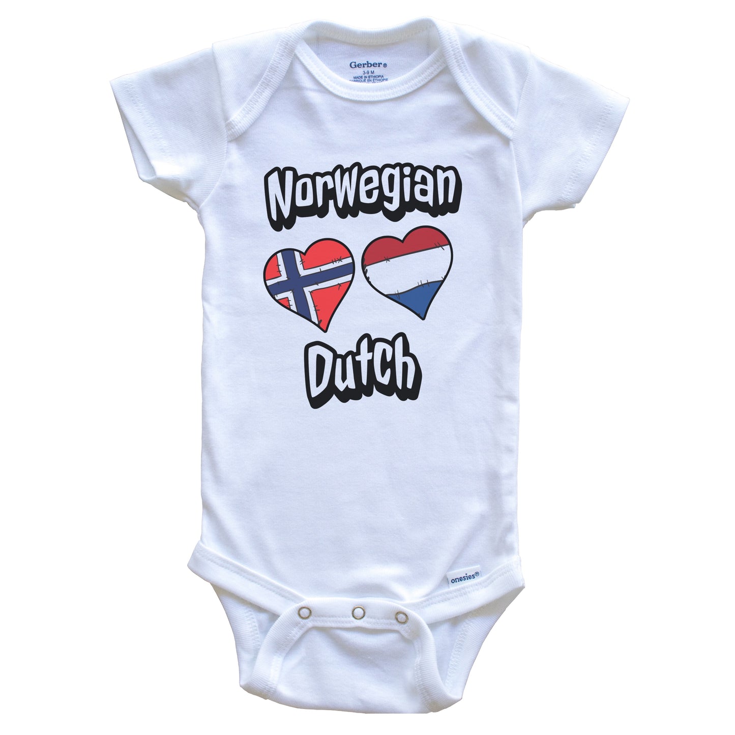 Norwegian Dutch Flag Heart Combo Norway Netherlands Baby Bodysuit