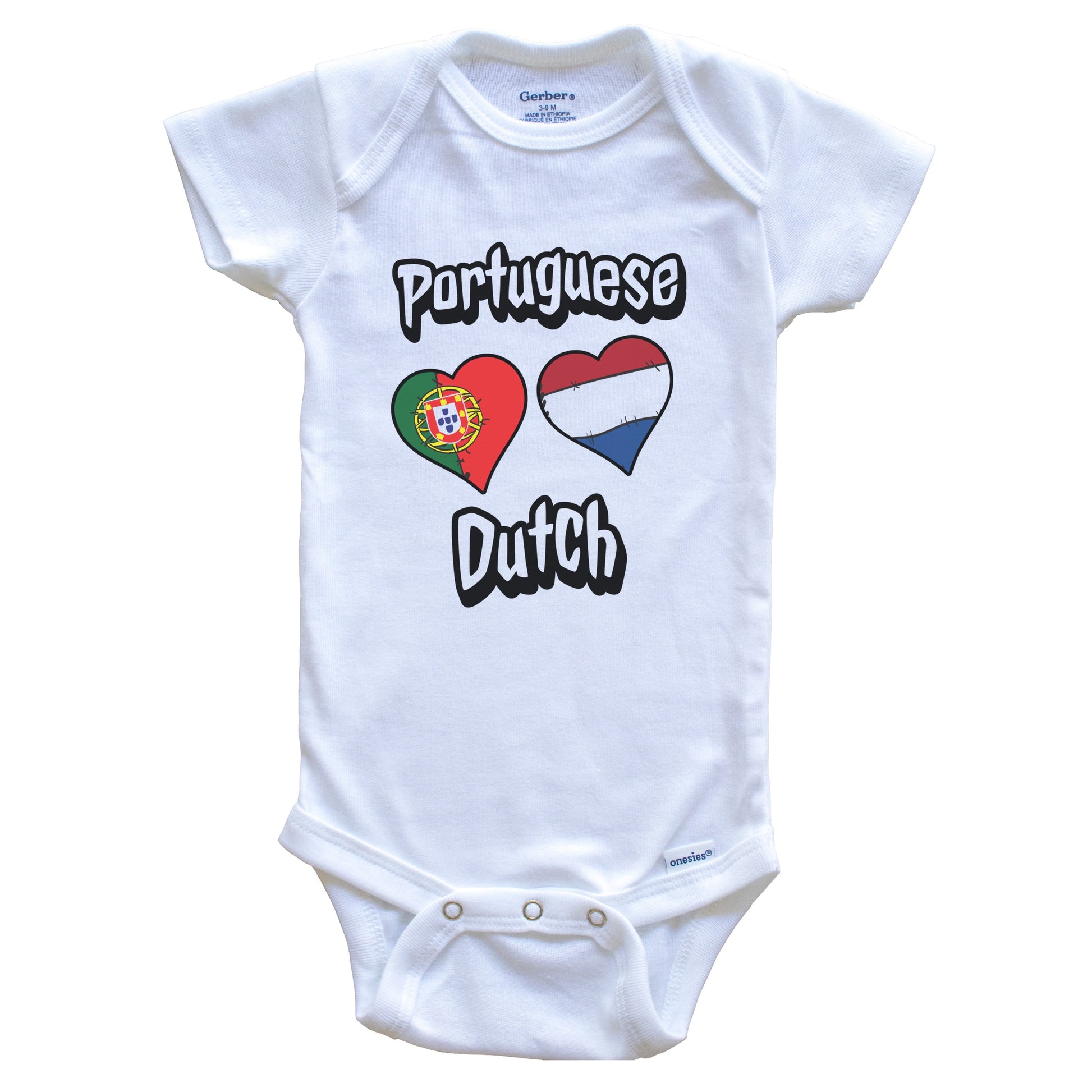 Portuguese Dutch Flag Heart Combo Portugal Netherlands Baby Bodysuit