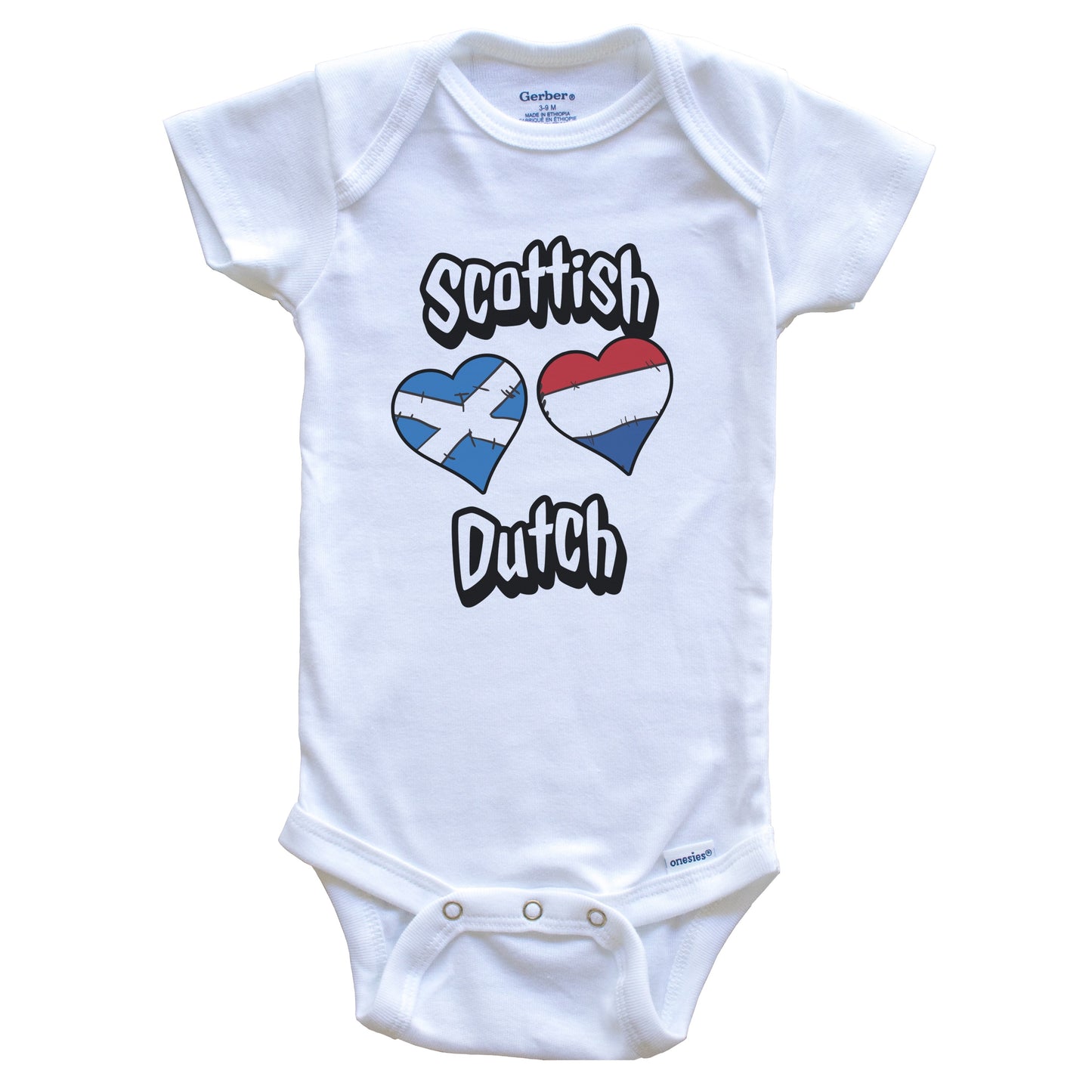 Scottish Dutch Flag Heart Combo Scotland Netherlands Baby Bodysuit