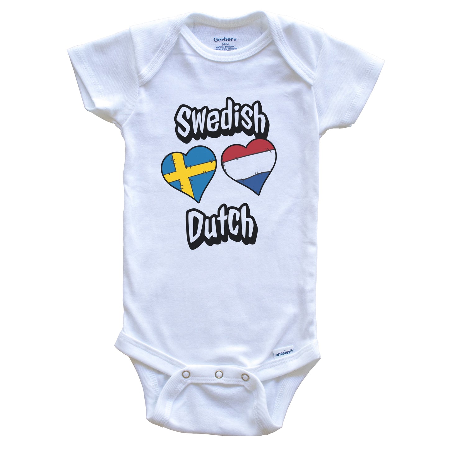 Swedish Dutch Flag Heart Combo Sweden Netherlands Baby Bodysuit