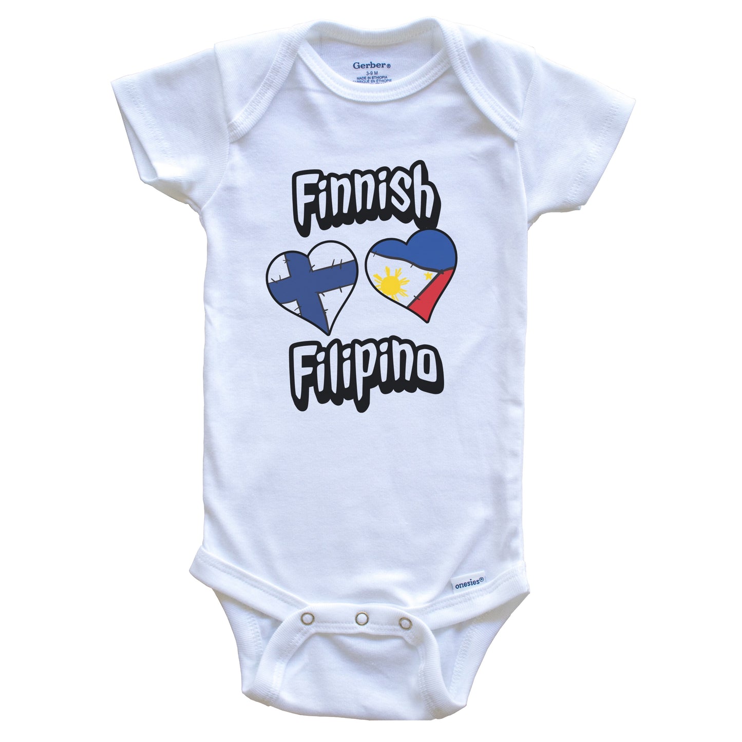 Finnish Filipino Flag Heart Combo Finland Philippines Baby Bodysuit