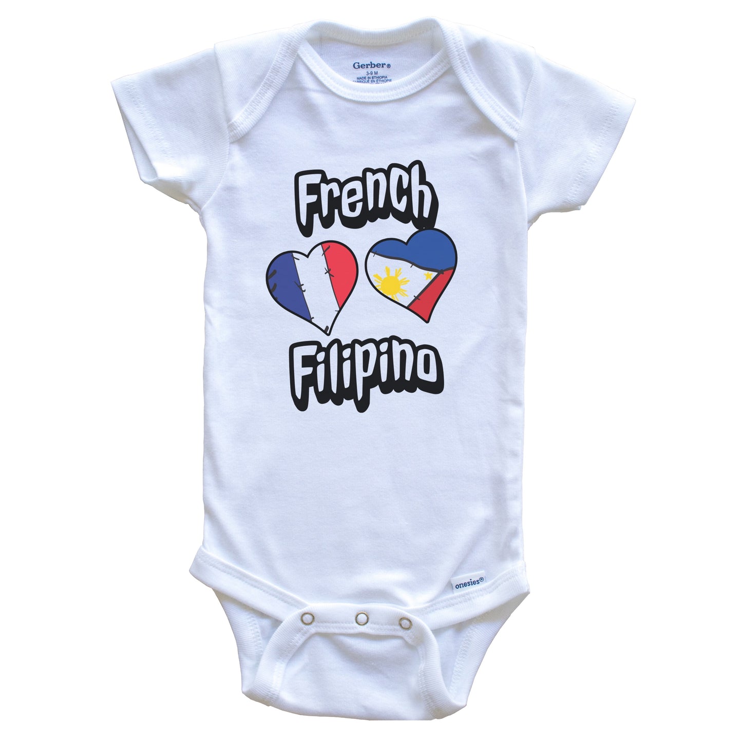 French Filipino Flag Heart Combo France Philippines Baby Bodysuit