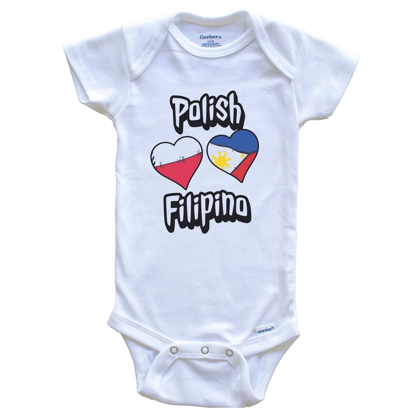 Polish Filipino Flag Heart Combo Poland Philippines Baby Bodysuit