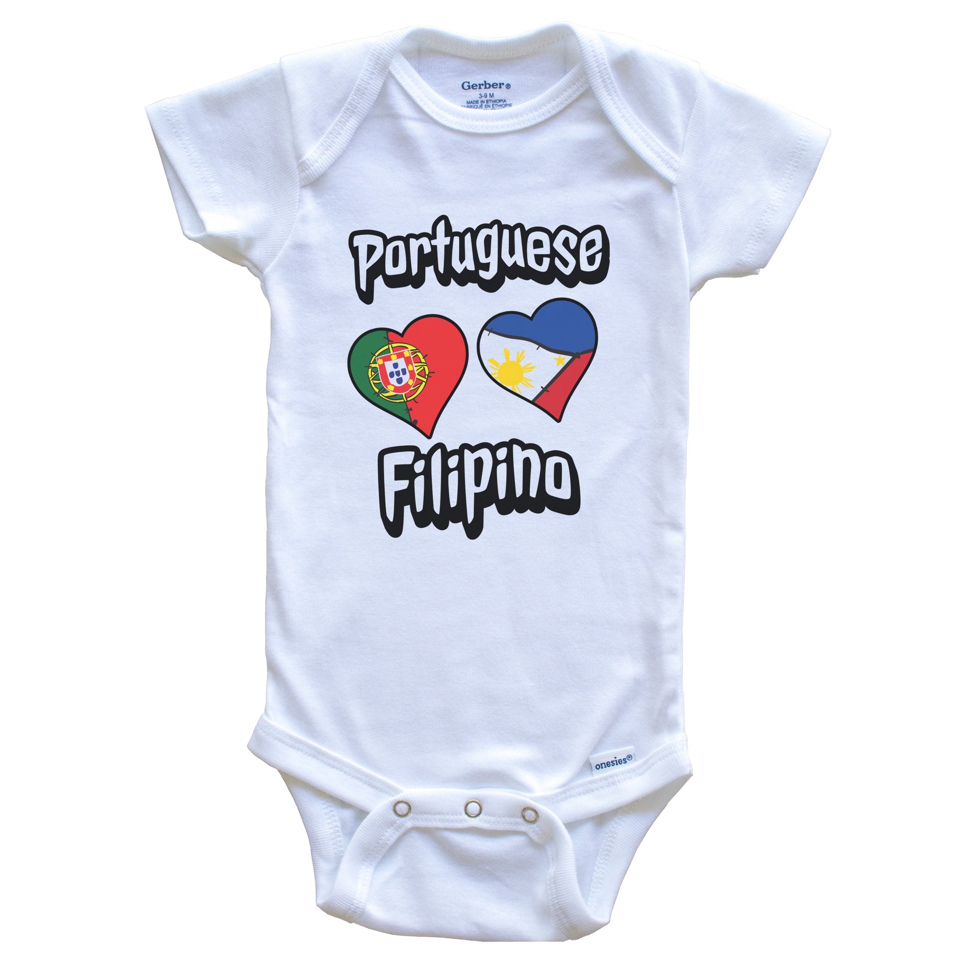 Portuguese Filipino Flag Heart Combo Portugal Philippines Baby Bodysuit
