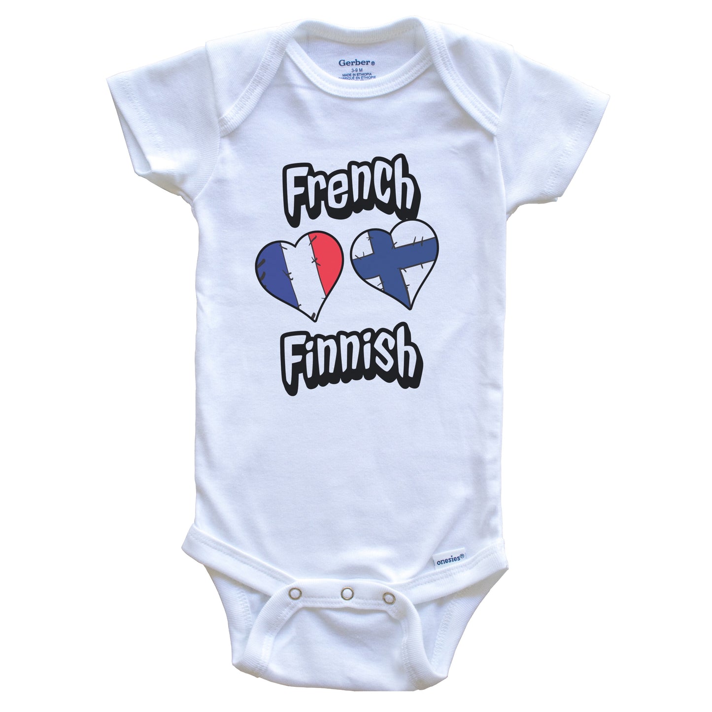 French Finnish Flag Heart Combo France Finland Baby Bodysuit