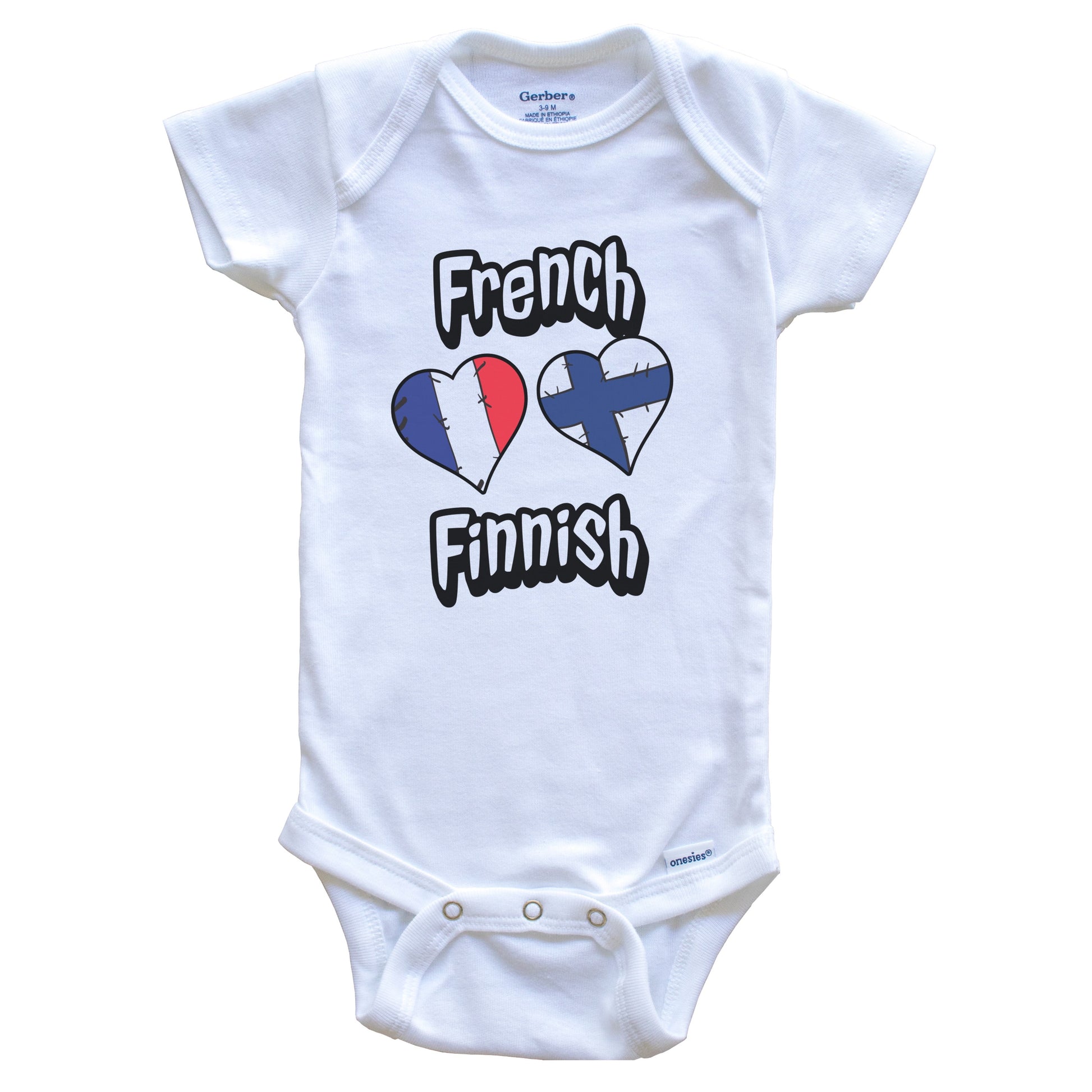 French Finnish Flag Heart Combo France Finland Baby Bodysuit