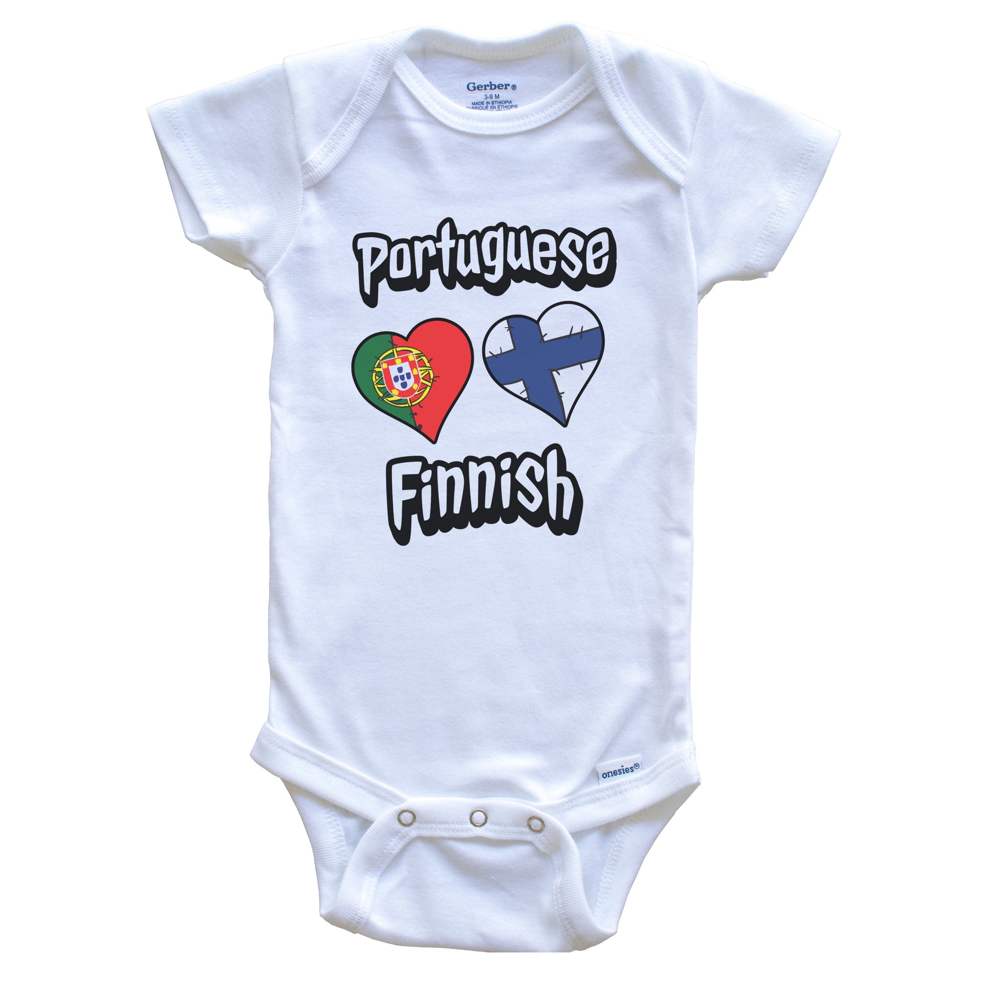 Portuguese Finnish Flag Heart Combo Portugal Finland Baby Bodysuit
