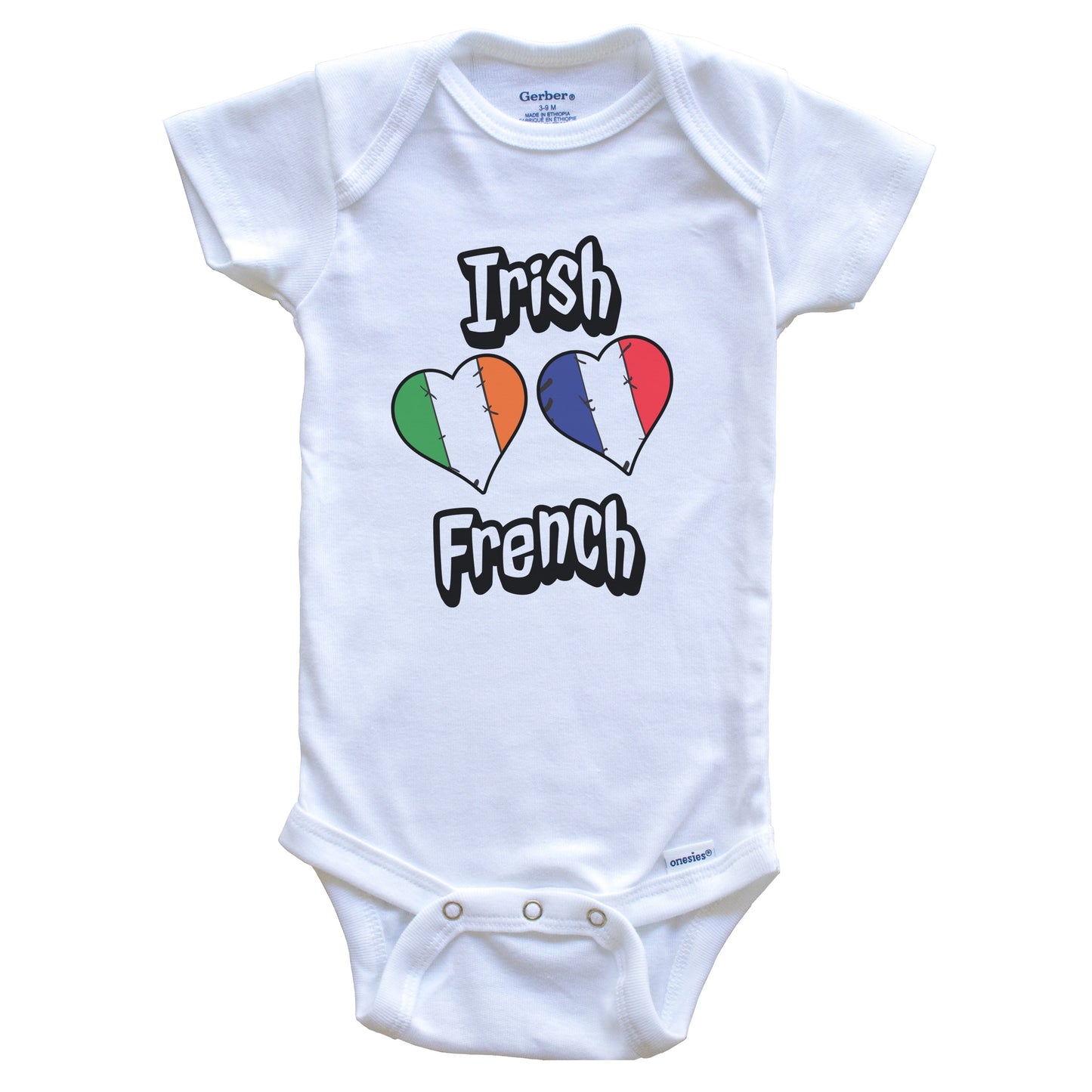 Irish French Flag Heart Combo Ireland France Baby Bodysuit