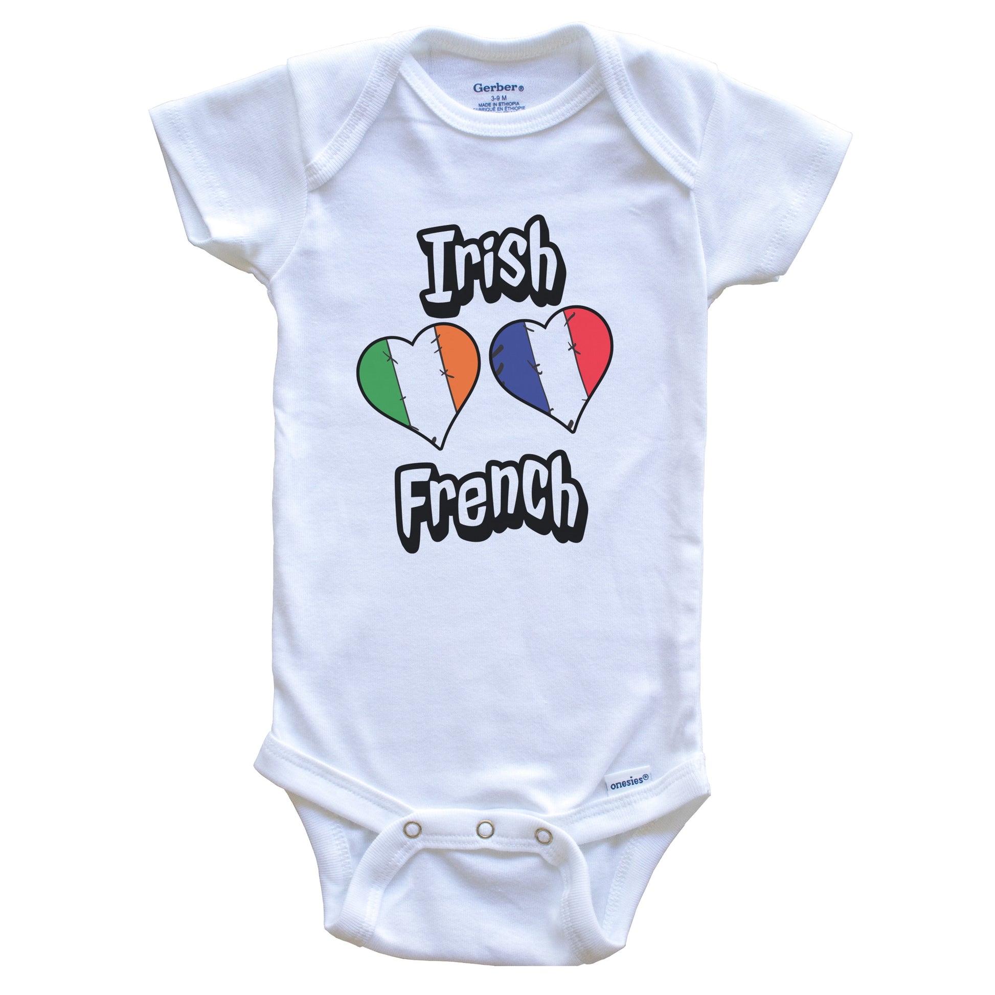 Irish French Flag Heart Combo Ireland France Baby Bodysuit