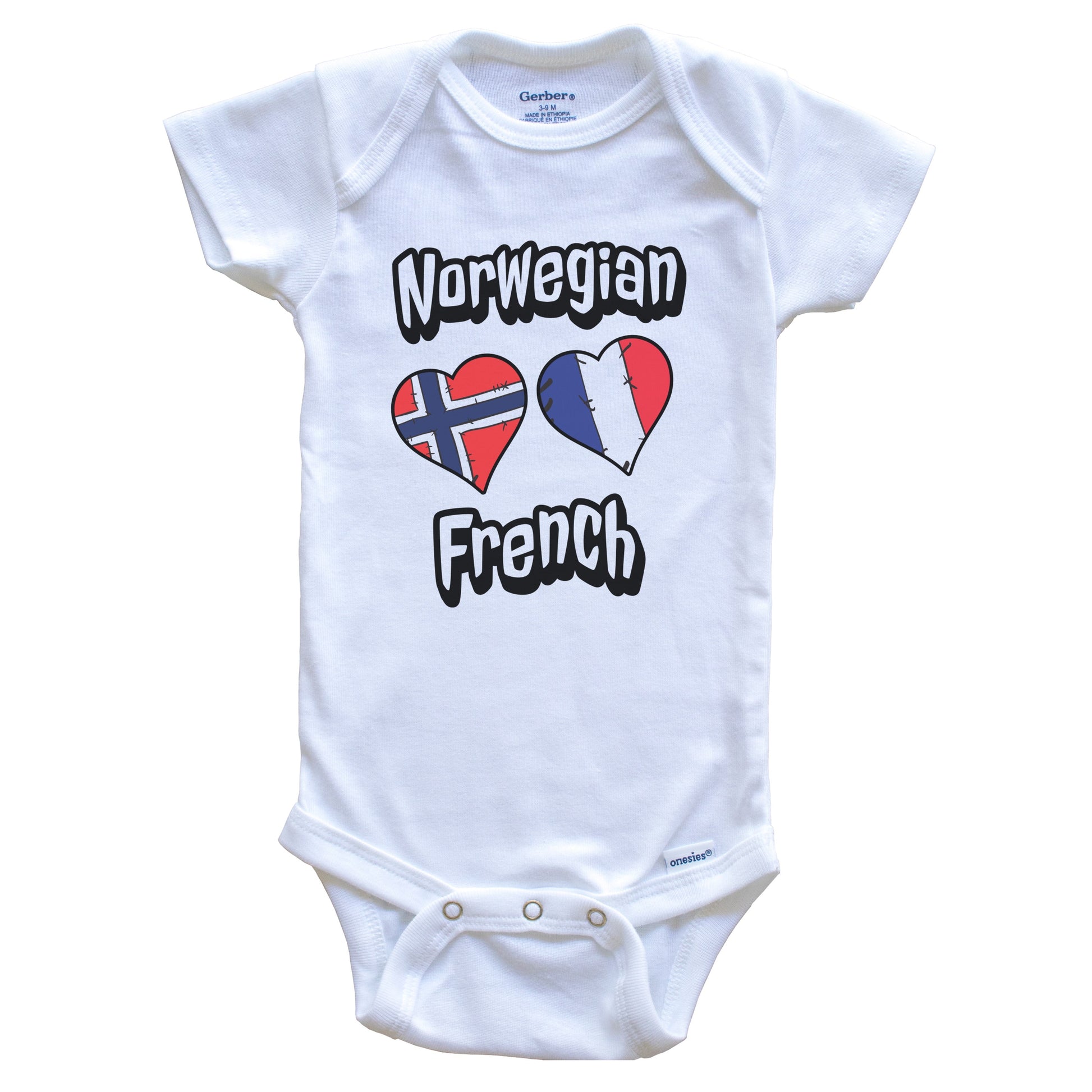 Norwegian French Flag Heart Combo Norway France Baby Bodysuit