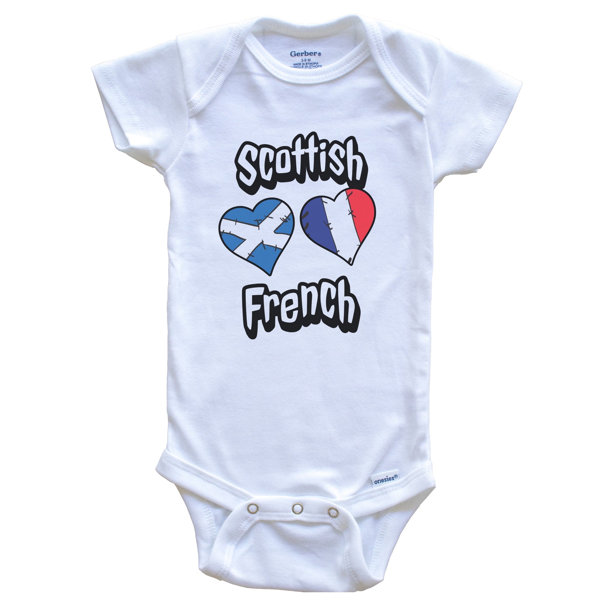 Scottish French Flag Heart Combo Scotland France Baby Bodysuit