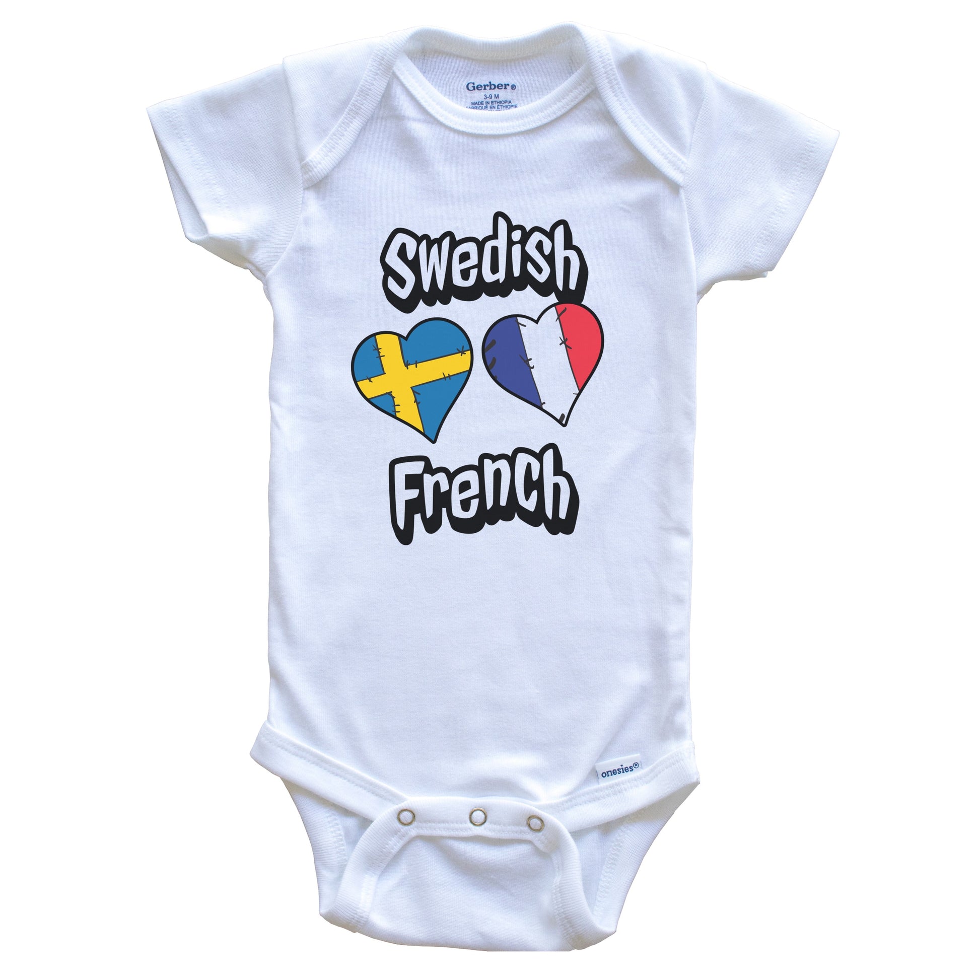 Swedish French Flag Heart Combo Sweden France Baby Bodysuit