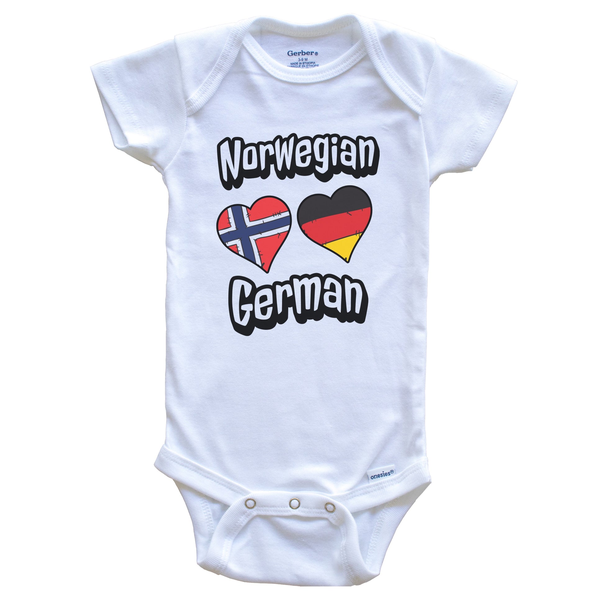 Norwegian German Flag Heart Combo Norway Germany Baby Bodysuit