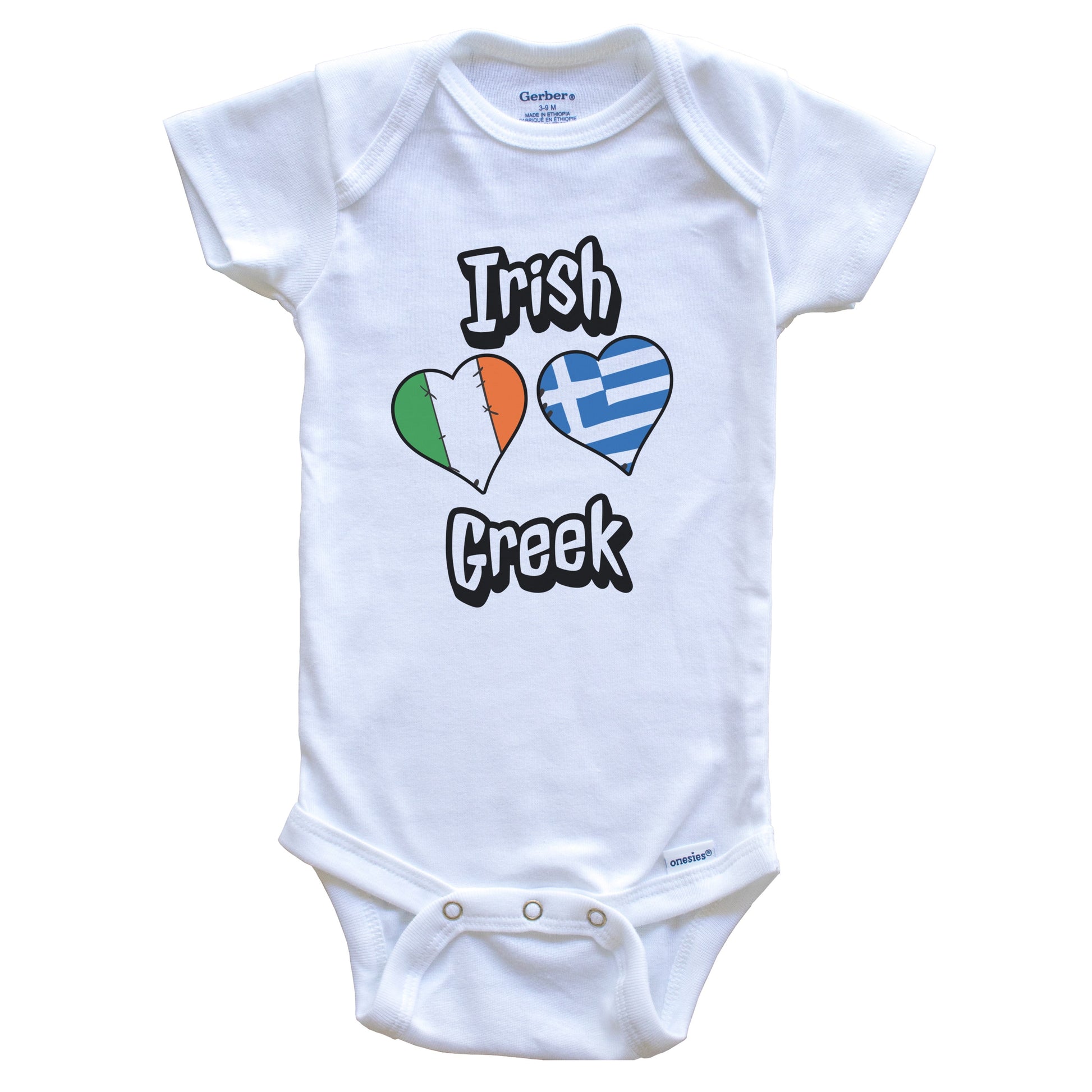 Irish Greek Flag Heart Combo Ireland Greece Baby Bodysuit