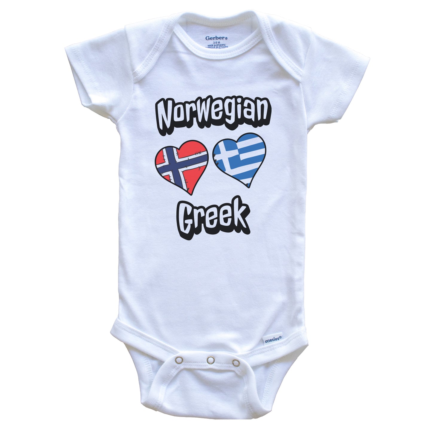 Norwegian Greek Flag Heart Combo Norway Greece Baby Bodysuit