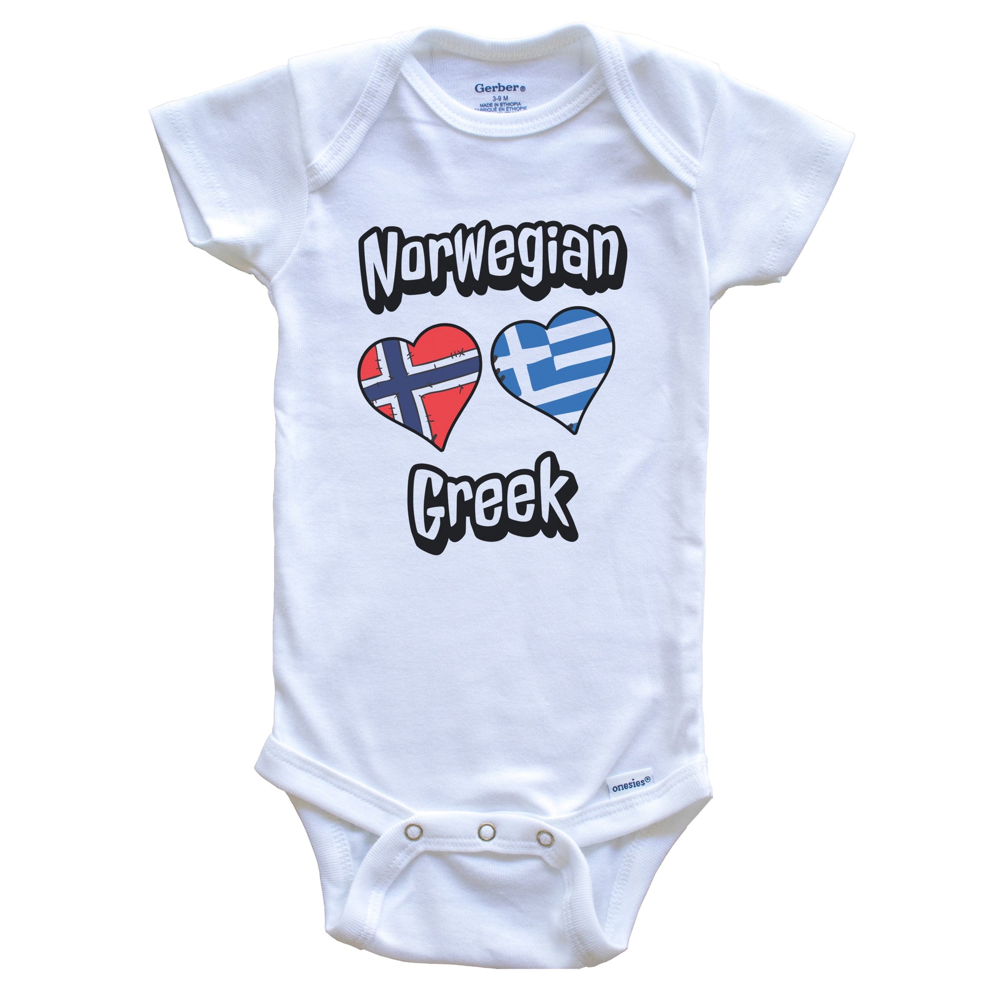 Norwegian Greek Flag Heart Combo Norway Greece Baby Bodysuit