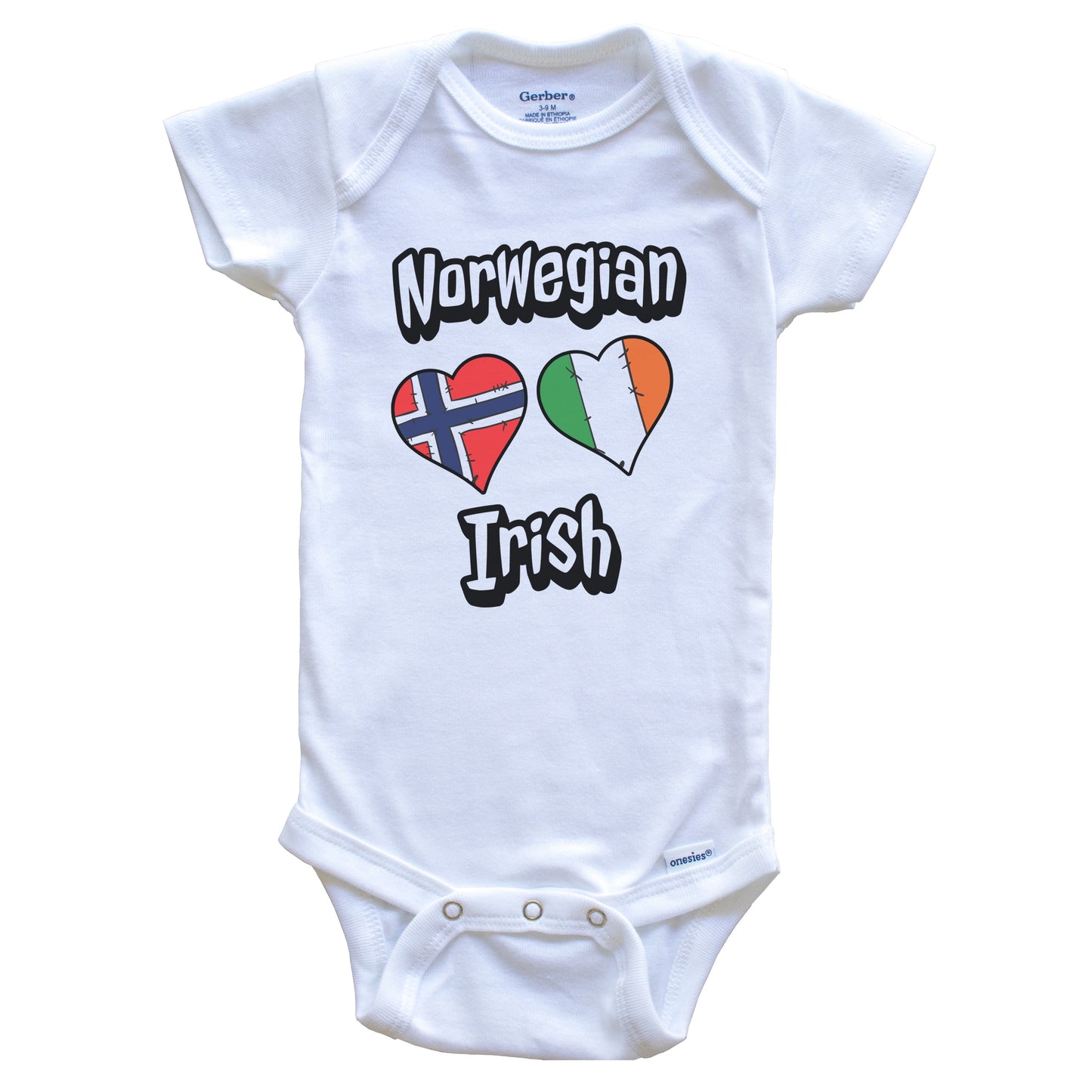Norwegian Irish Flag Heart Combo Norway Ireland Baby Bodysuit