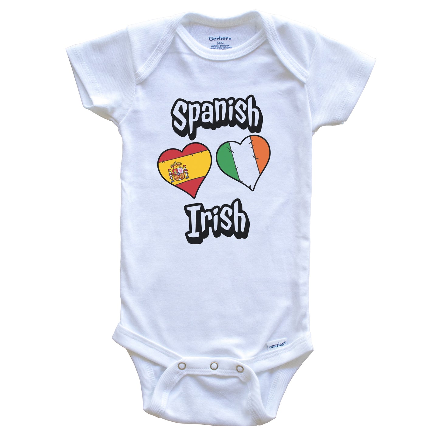 Spanish Irish Flag Heart Combo Spain Ireland Baby Bodysuit