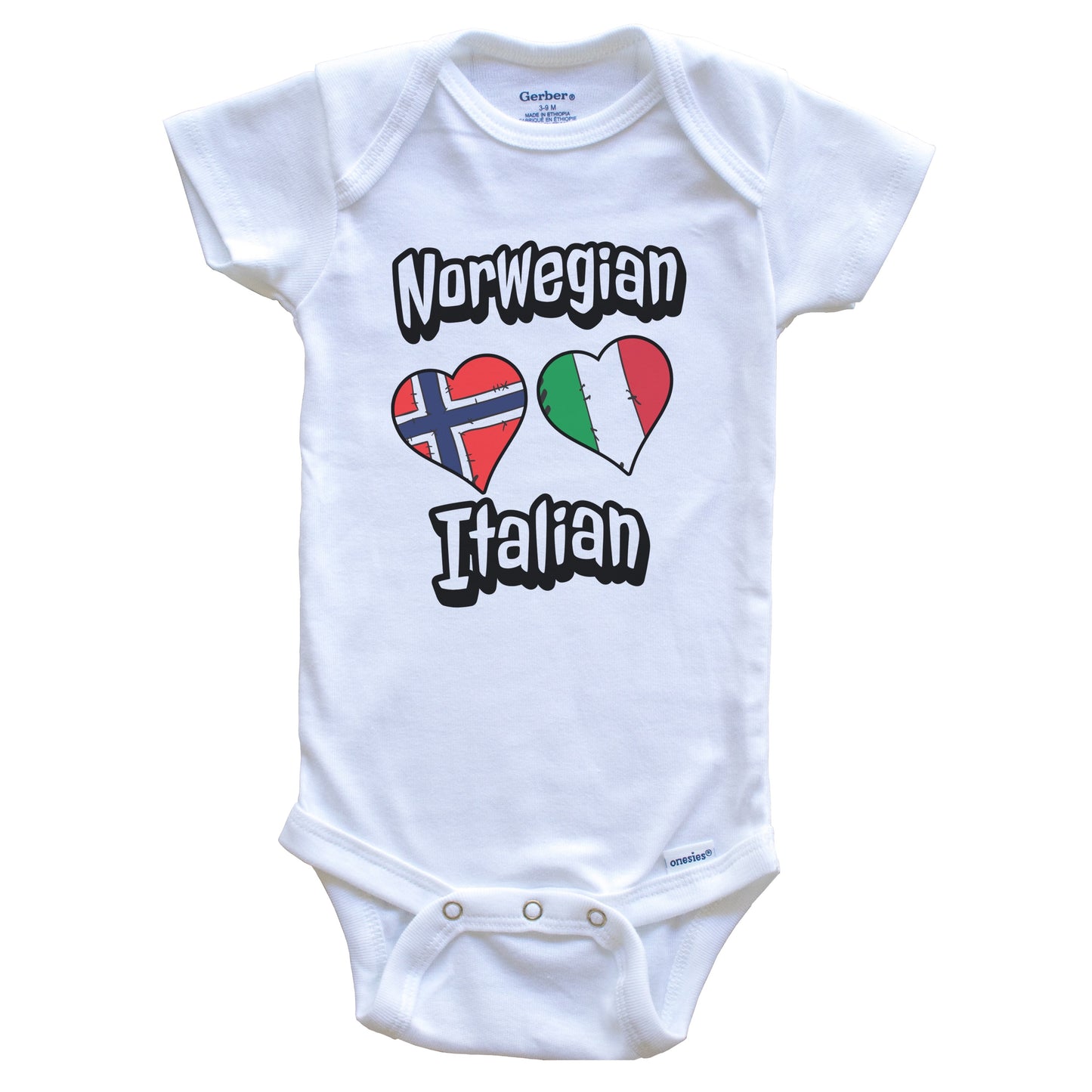 Norwegian Italian Flag Heart Combo Norway Italy Baby Bodysuit