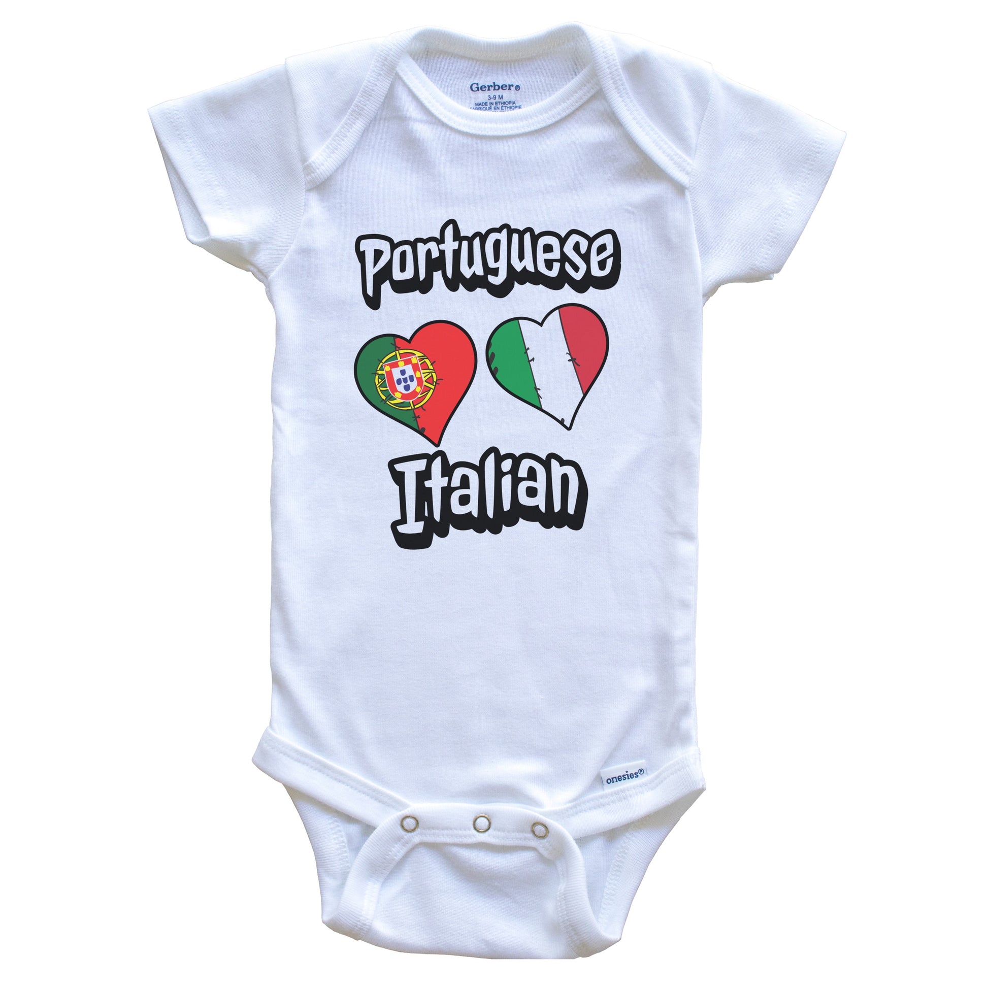 Portuguese Italian Flag Heart Combo Portugal Italy Baby Bodysuit