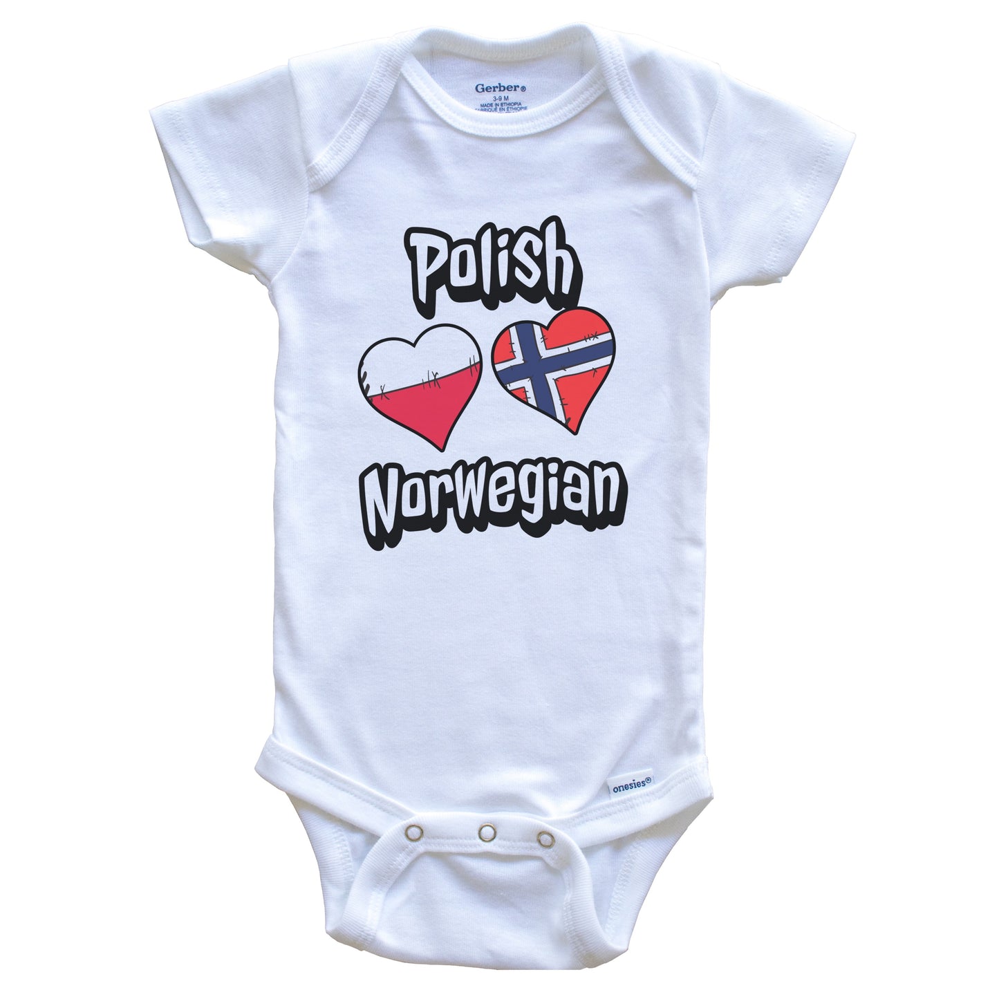 Polish Norwegian Flag Heart Combo Poland Norway Baby Bodysuit