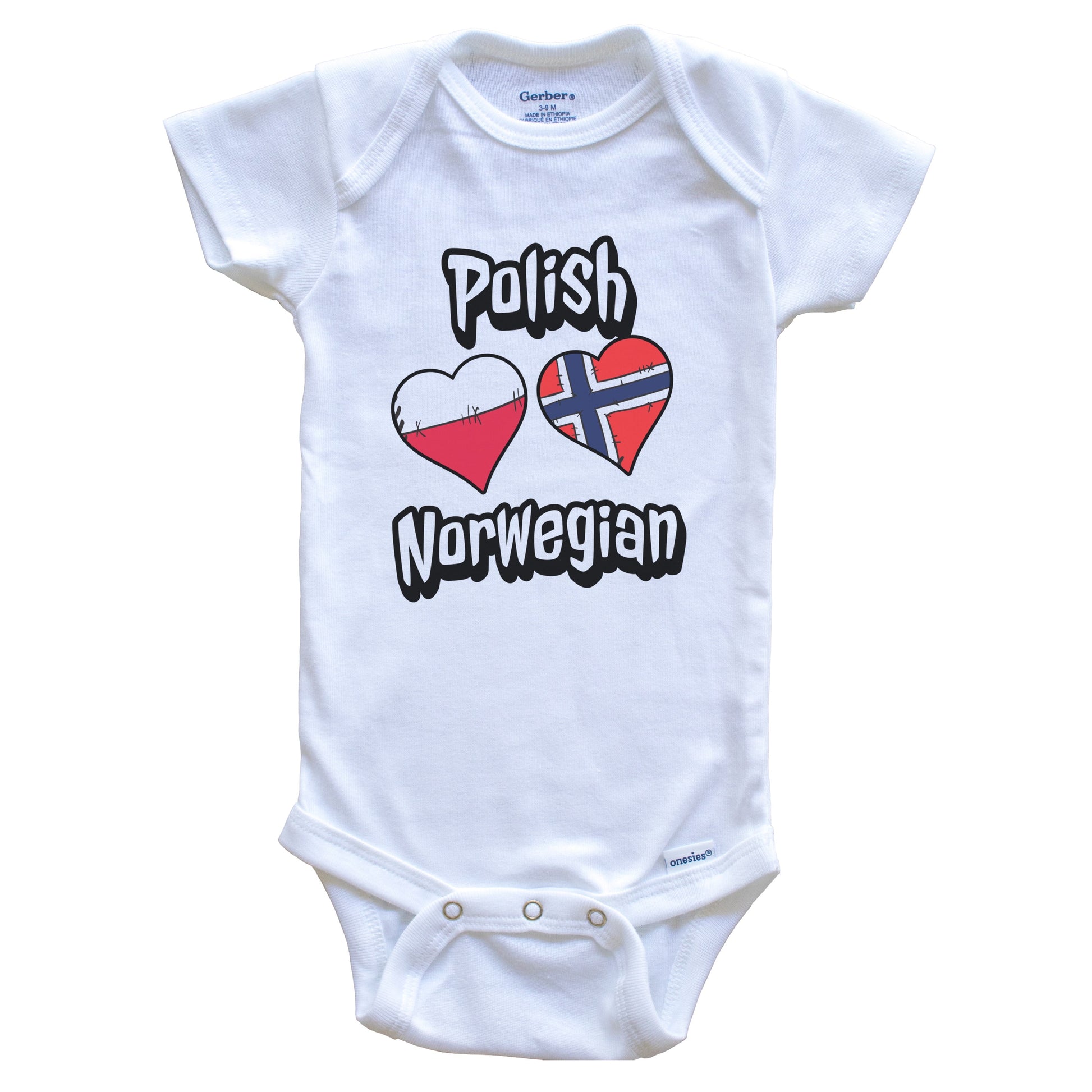 Polish Norwegian Flag Heart Combo Poland Norway Baby Bodysuit