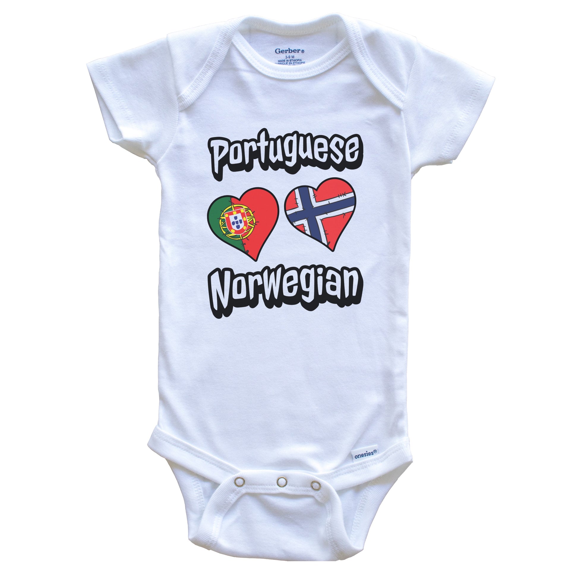 Portuguese Norwegian Flag Heart Combo Portugal Norway Baby Bodysuit