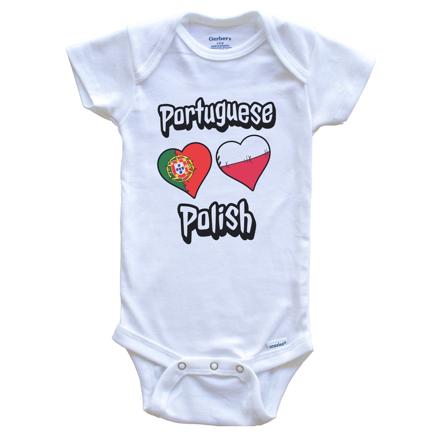 Portuguese Polish Flag Heart Combo Portugal Poland Baby Bodysuit