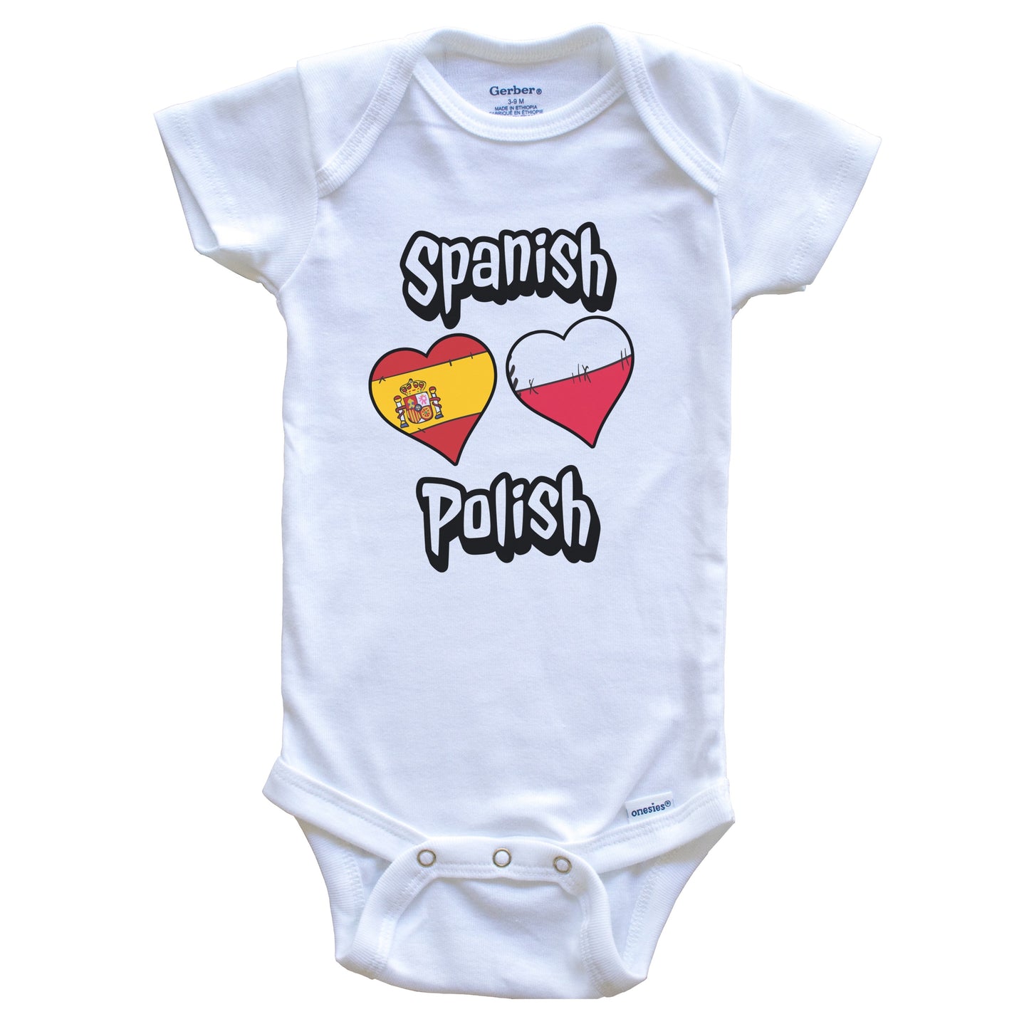 Spanish Polish Flag Heart Combo Spain Poland Baby Bodysuit