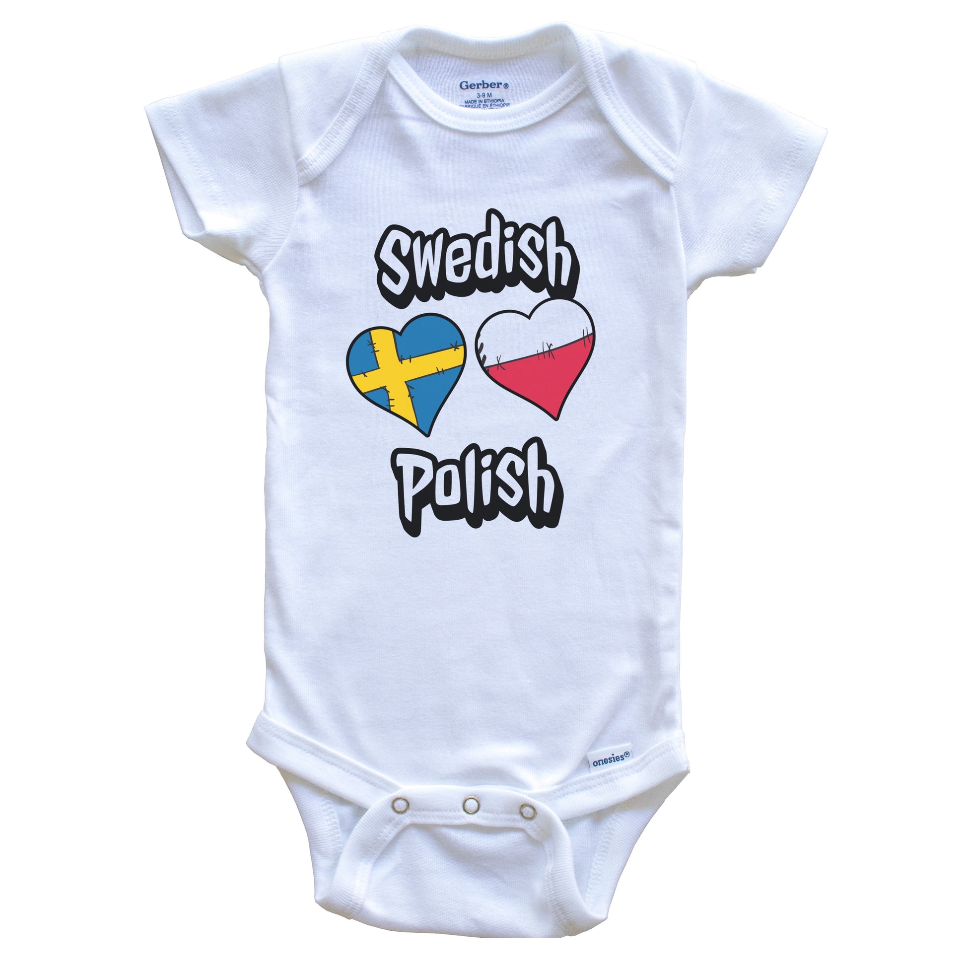 Swedish Polish Flag Heart Combo Sweden Poland Baby Bodysuit