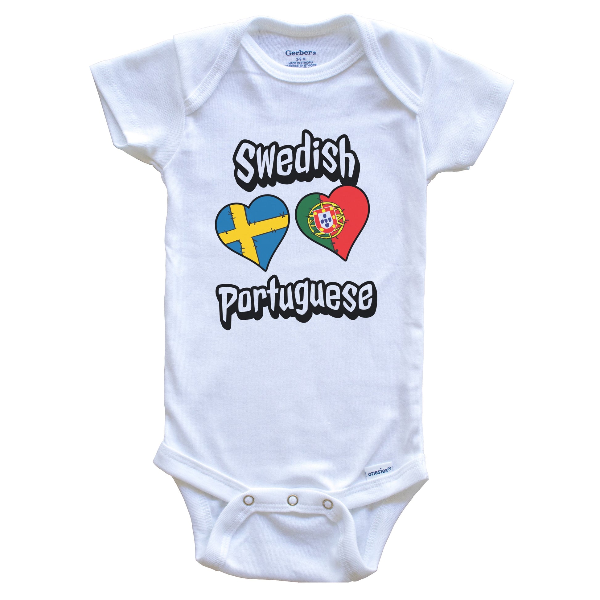 Swedish Portuguese Flag Heart Combo Sweden Portugal Baby Bodysuit
