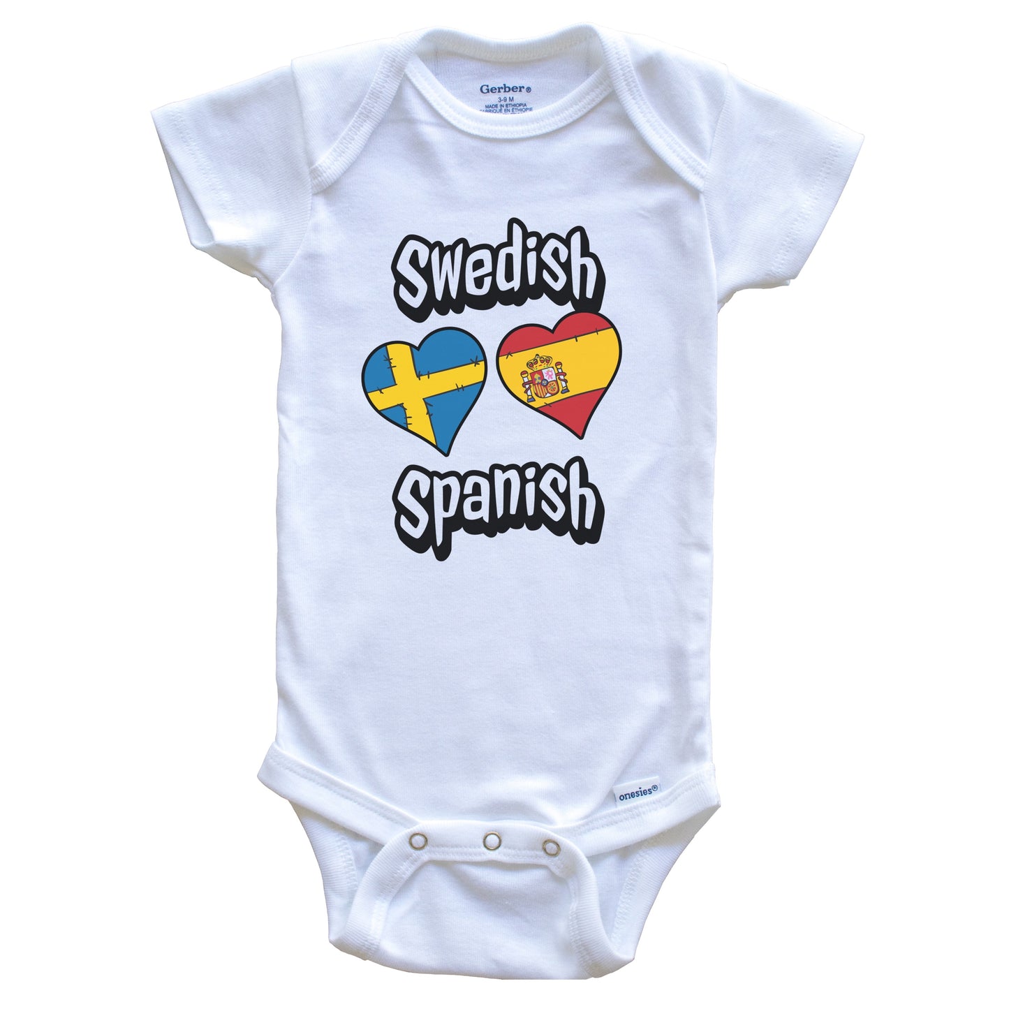 Swedish Spanish Flag Heart Combo Sweden Spain Baby Bodysuit