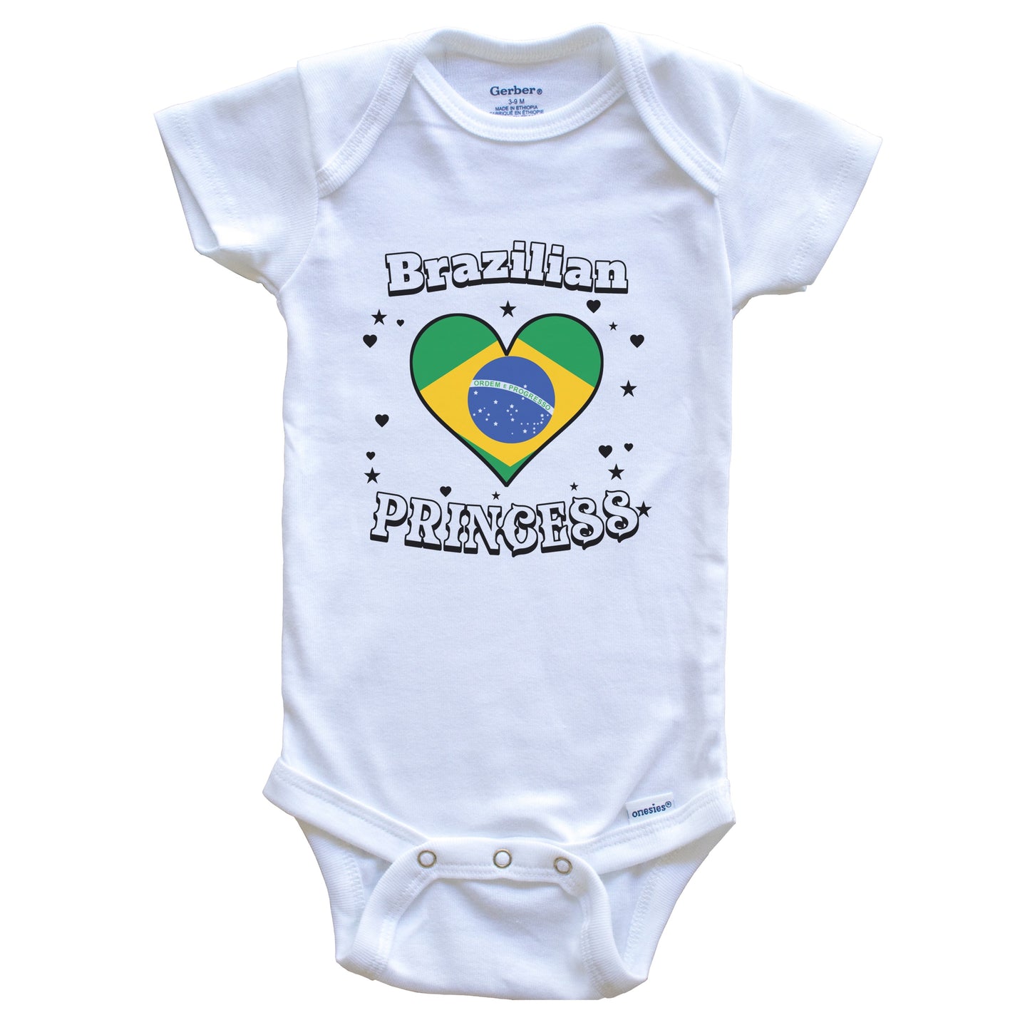 Brazilian Princess Brazil Flag Heart Baby Girl Bodysuit