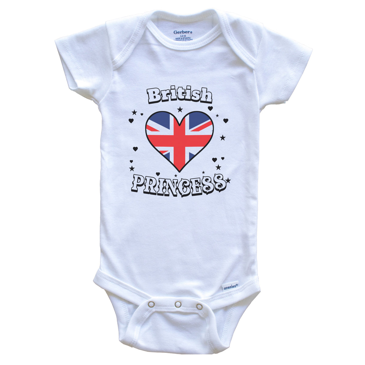 British Princess United Kingdom Flag Heart Baby Girl Bodysuit