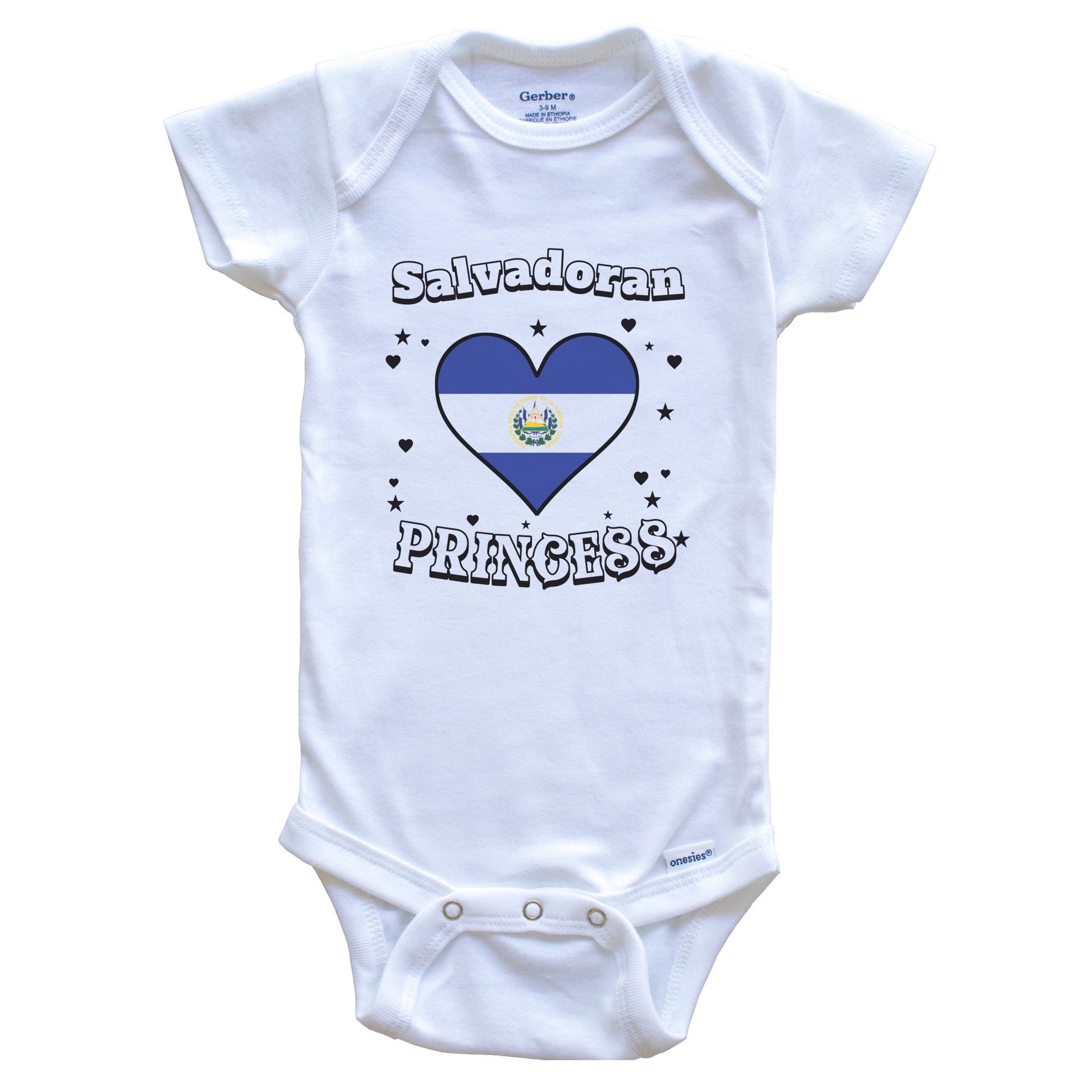 Salvadoran Princess El Salvador Flag Heart Baby Girl Bodysuit