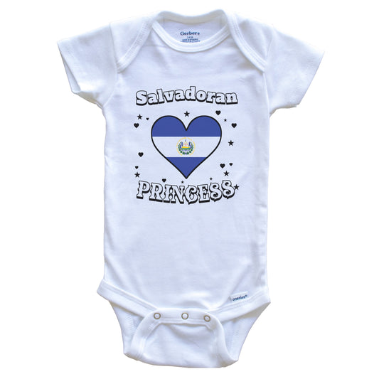 Salvadoran Princess El Salvador Flag Heart Baby Girl Bodysuit