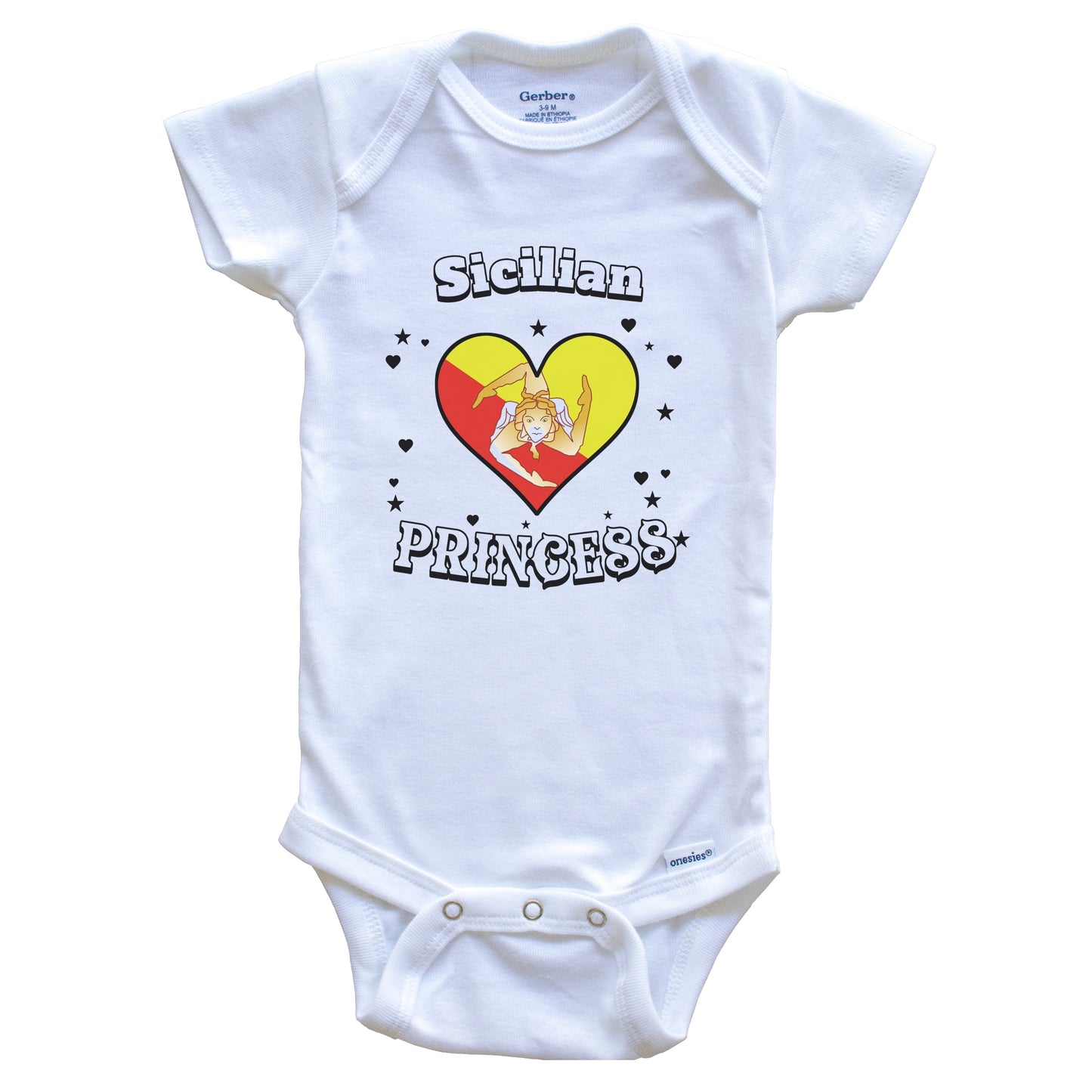 Sicilian Princess Sicily Flag Heart Baby Girl Bodysuit