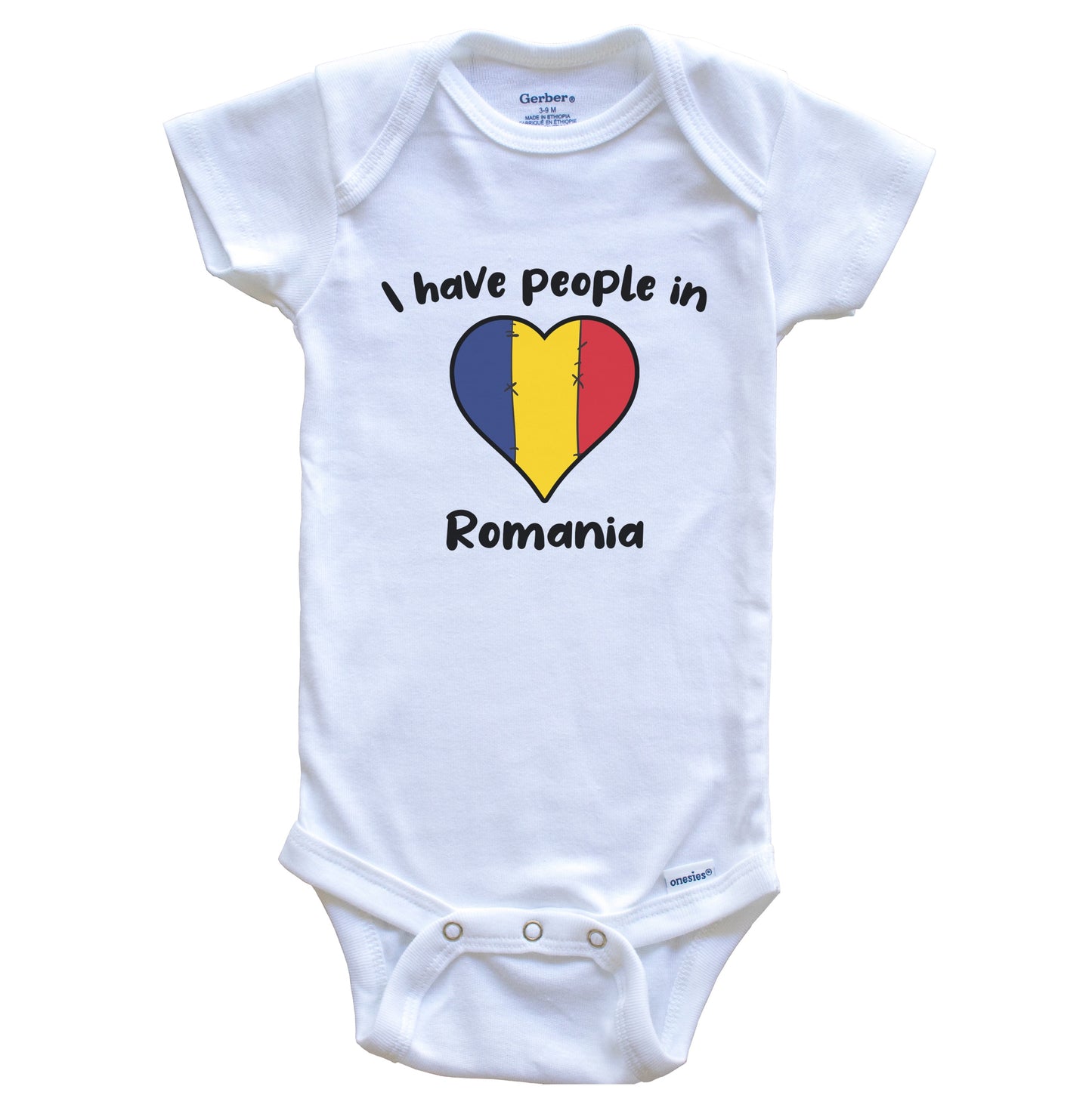 Romanian Flag Heart I Have People In Romania Baby Bodysuit
