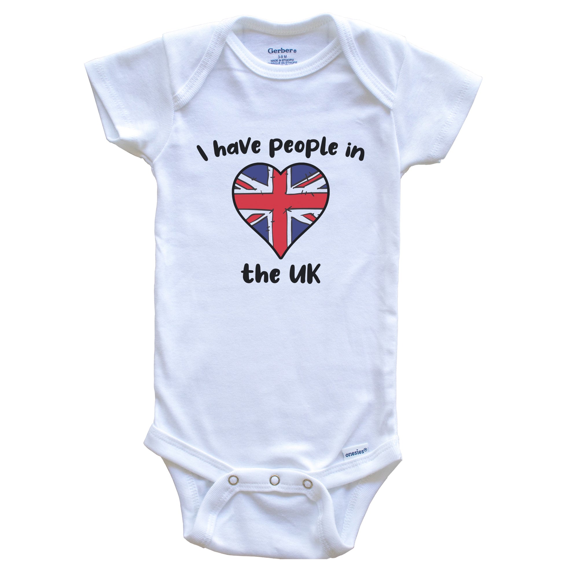British Flag Heart I Have People In the UK Baby Bodysuit