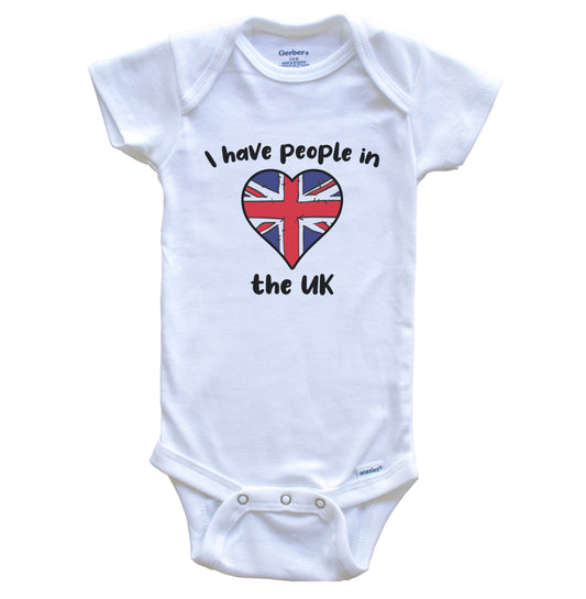 British Flag Heart I Have People In the UK Baby Bodysuit