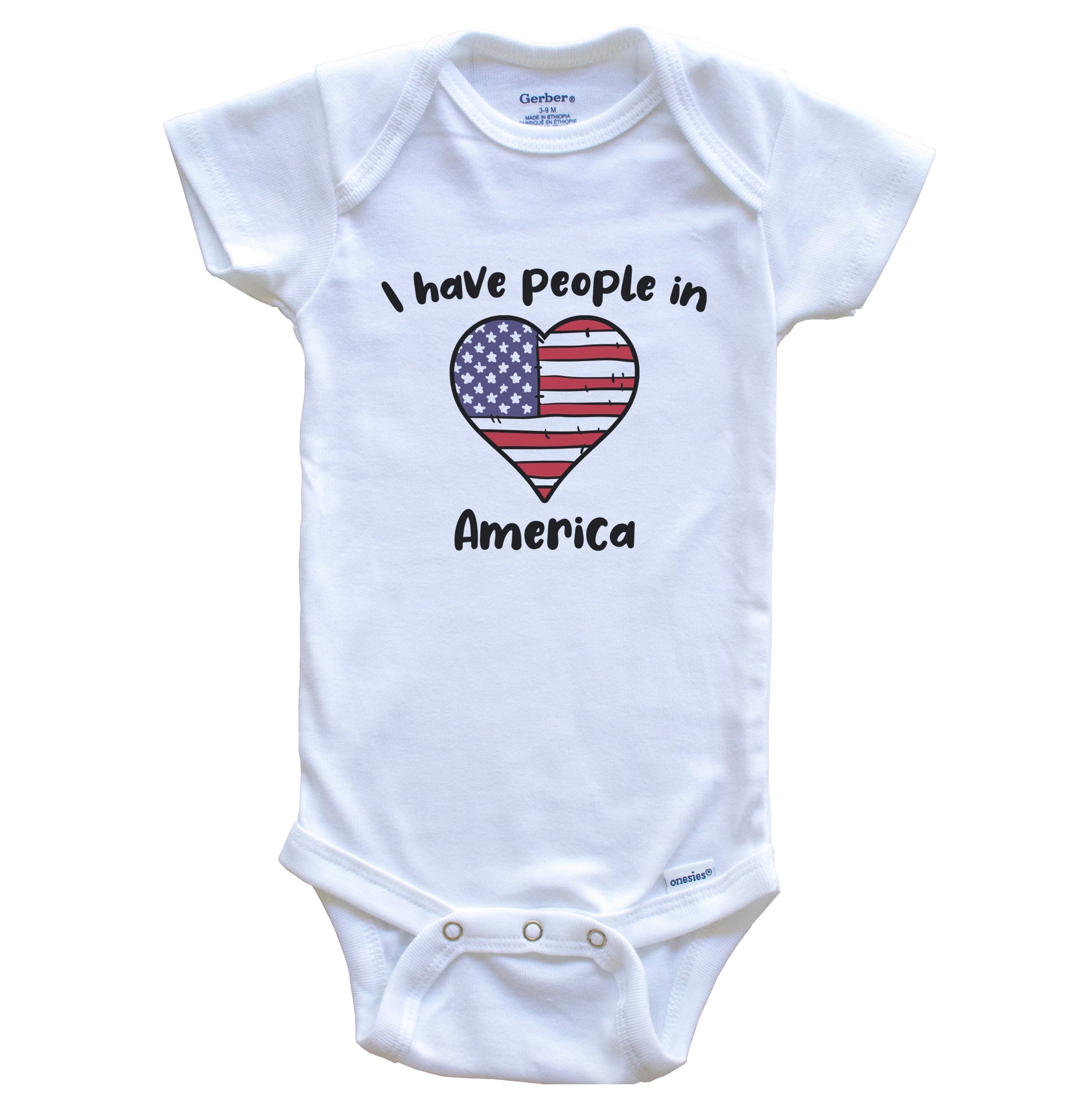 American Flag Heart I Have People In America Baby Bodysuit