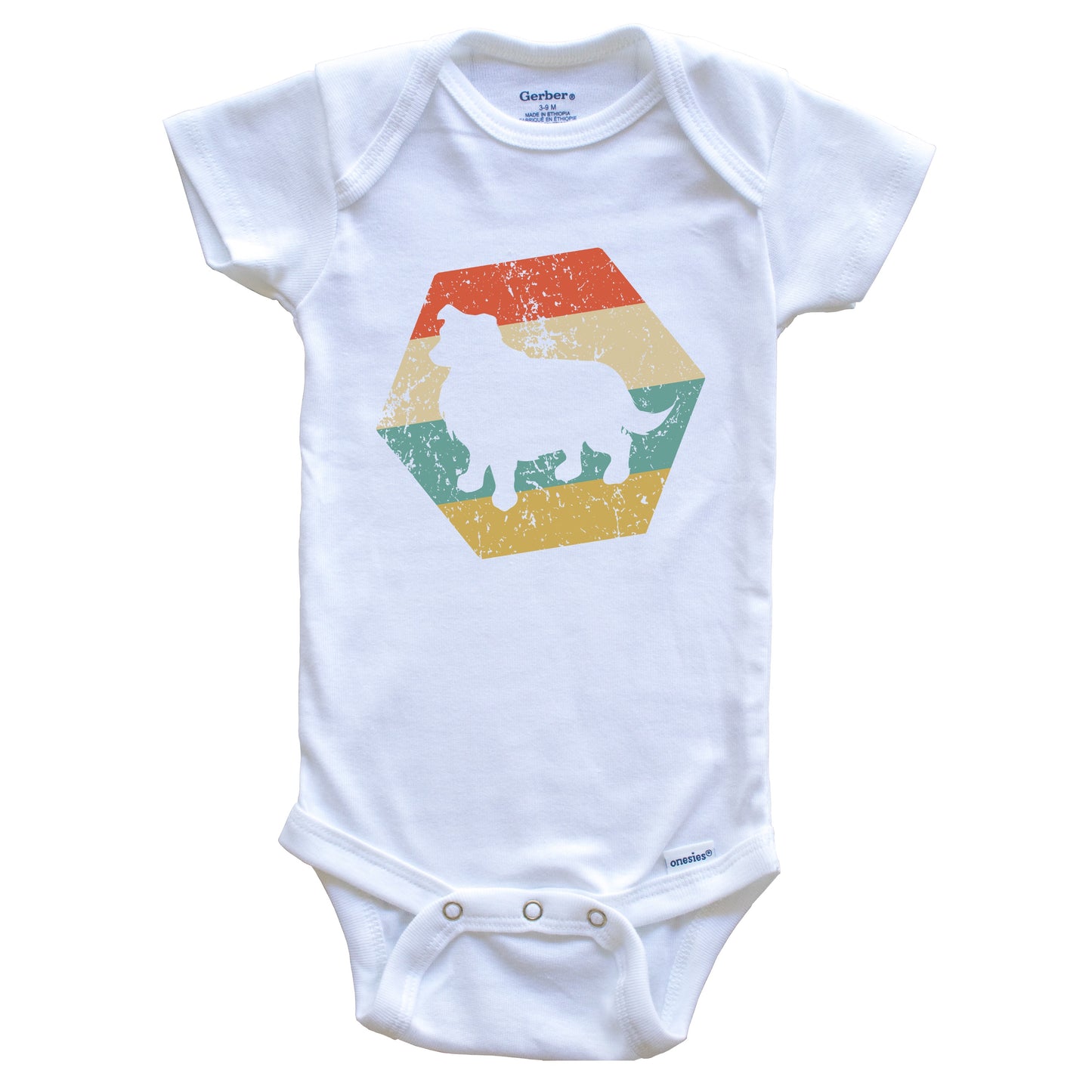 Australian Shepherd Dog Breed Retro Distressed Hexagon Baby Bodysuit