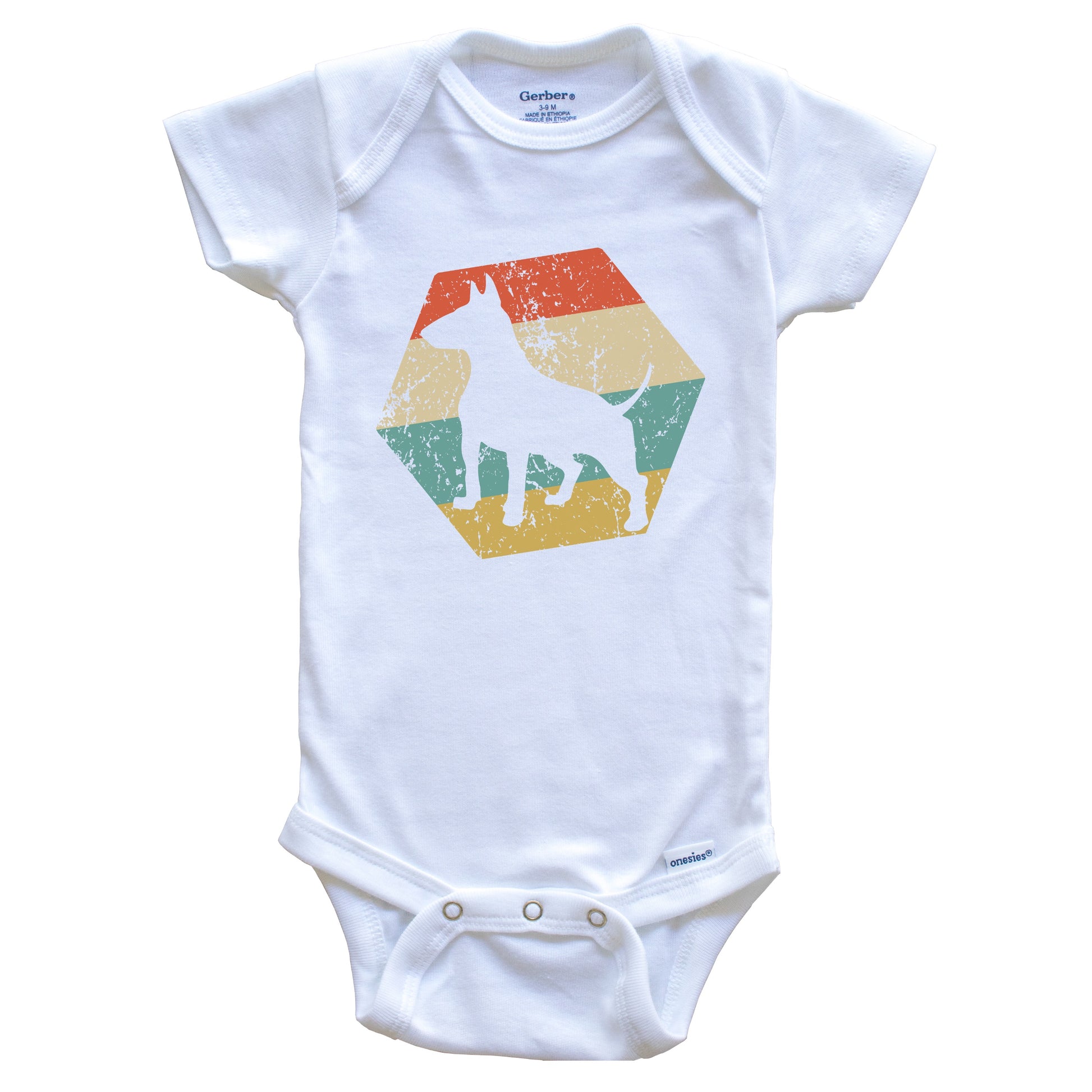 Bull Terrier Dog Breed Retro Distressed Hexagon Baby Bodysuit