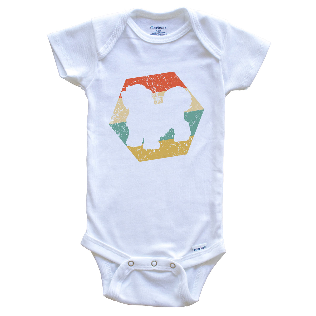 Havanese Dog Breed Retro Distressed Hexagon Baby Bodysuit