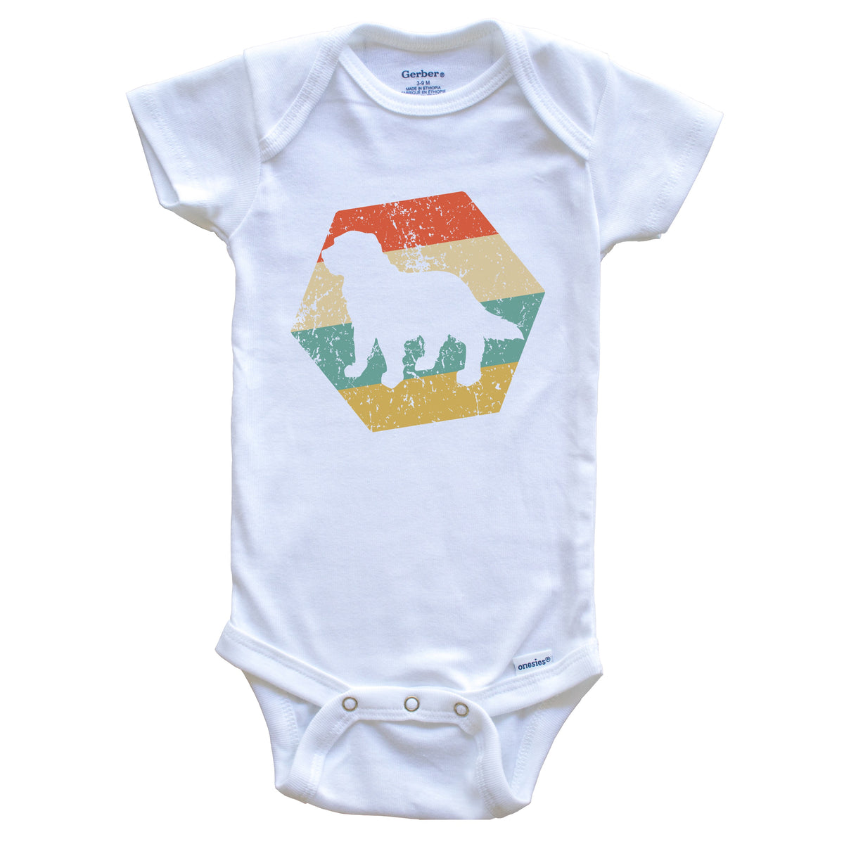 Newfoundland Dog Breed Retro Distressed Hexagon Baby Bodysuit