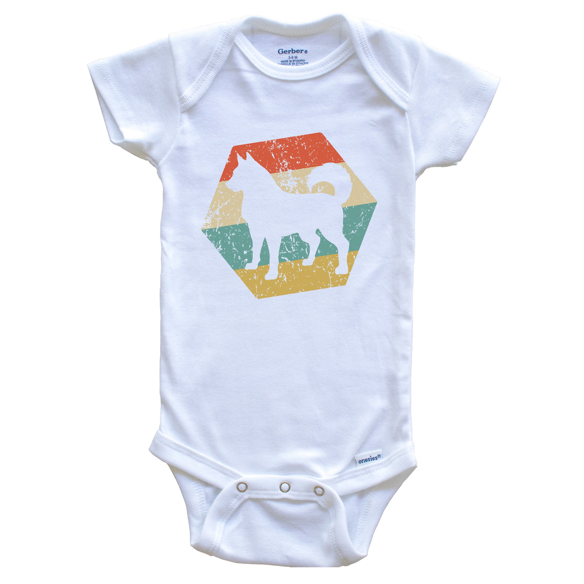 Siberian Husky Dog Breed Retro Distressed Hexagon Baby Bodysuit