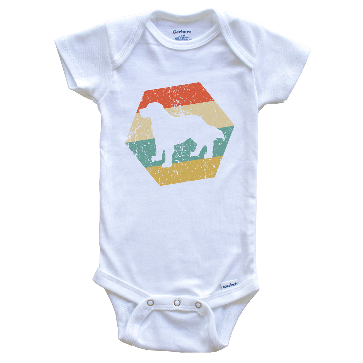 Bernese Mountain Dog Breed Retro Distressed Hexagon Baby Bodysuit
