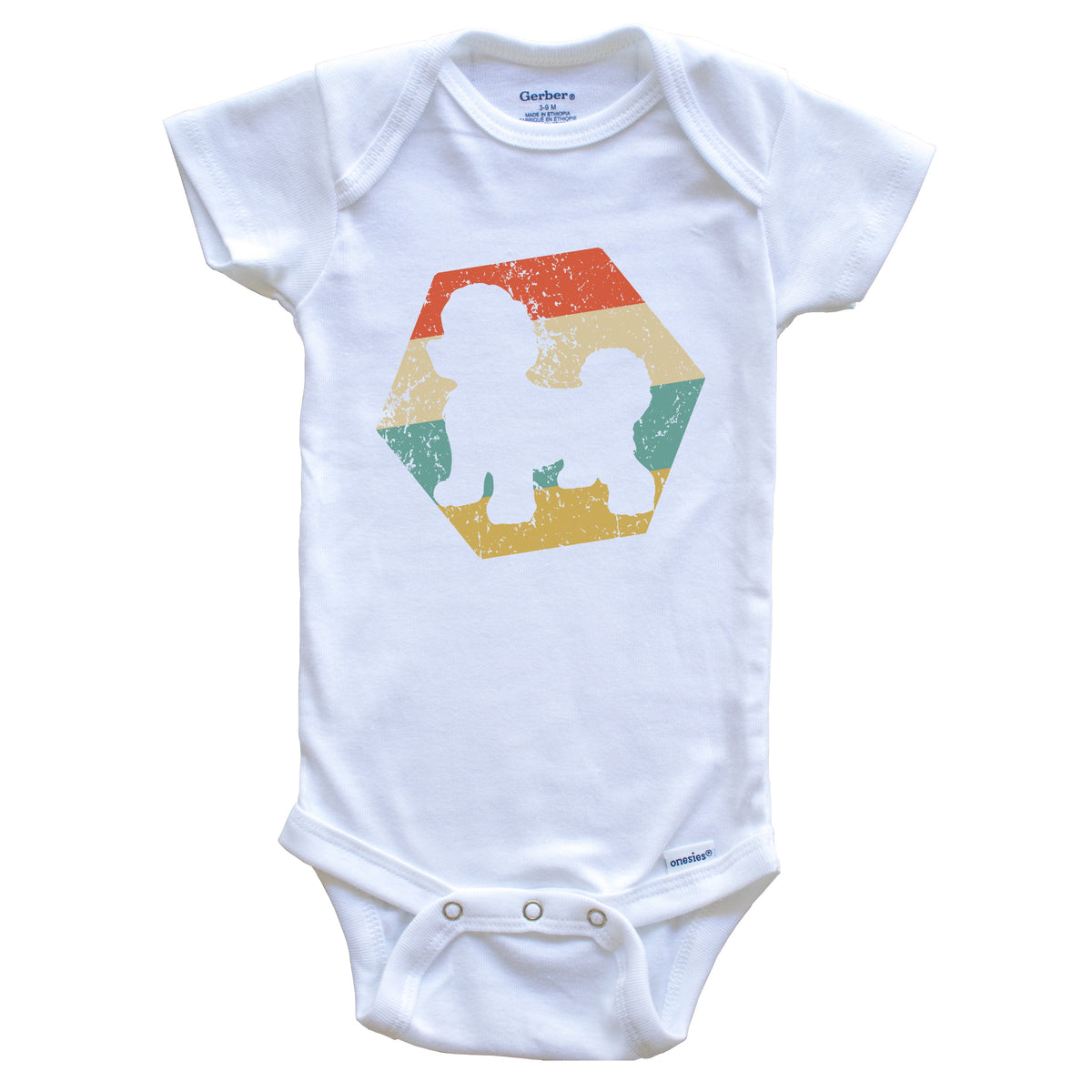 Bichon Frise Dog Breed Retro Distressed Hexagon Baby Bodysuit